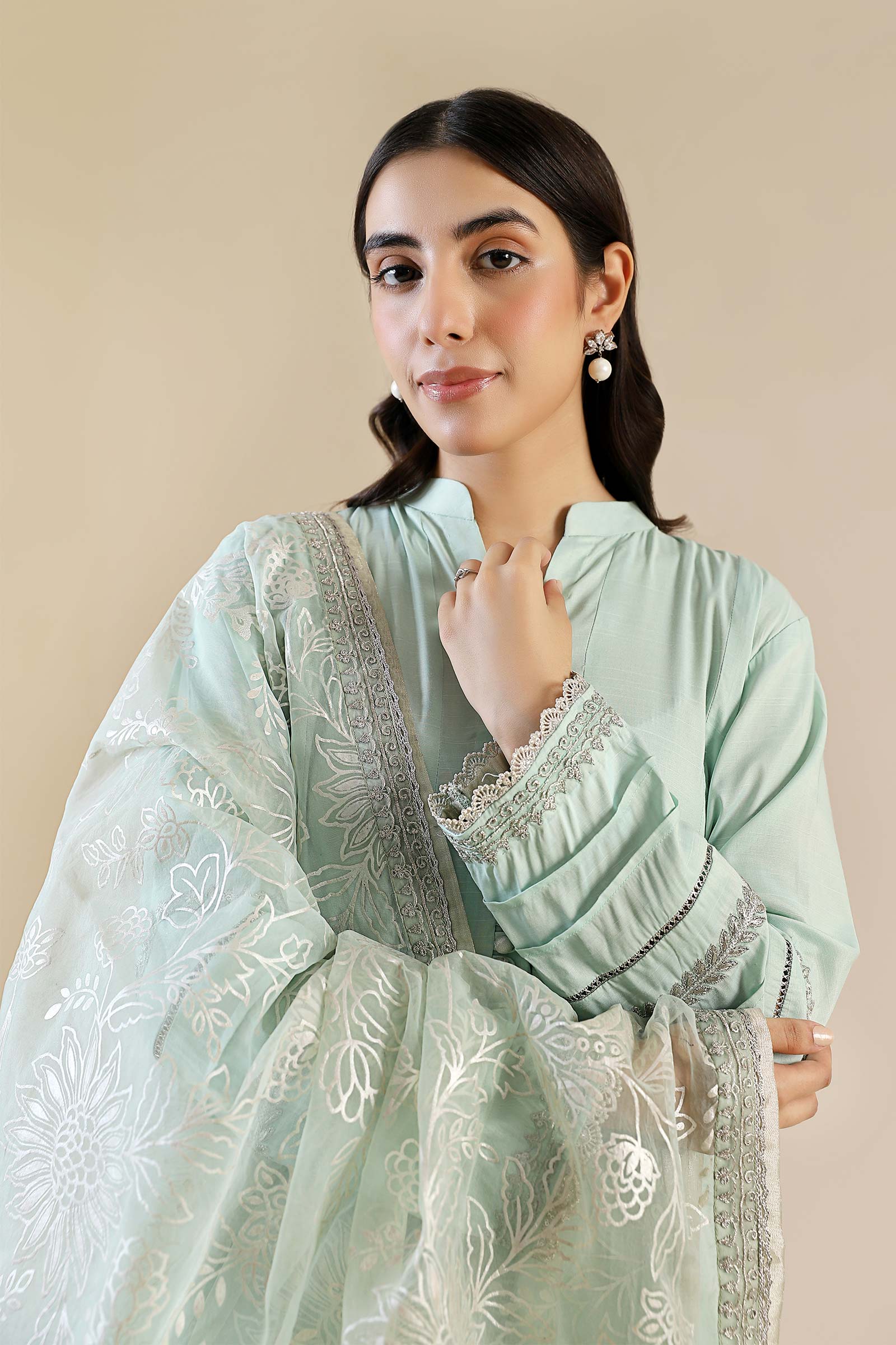 2 Pc Embroidered Raw Silk Suit - Image 3