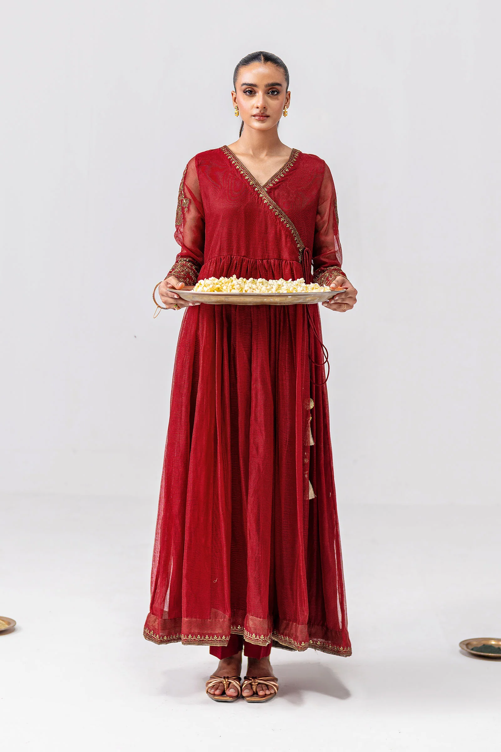 Embroidered Cotton Net Angrakha