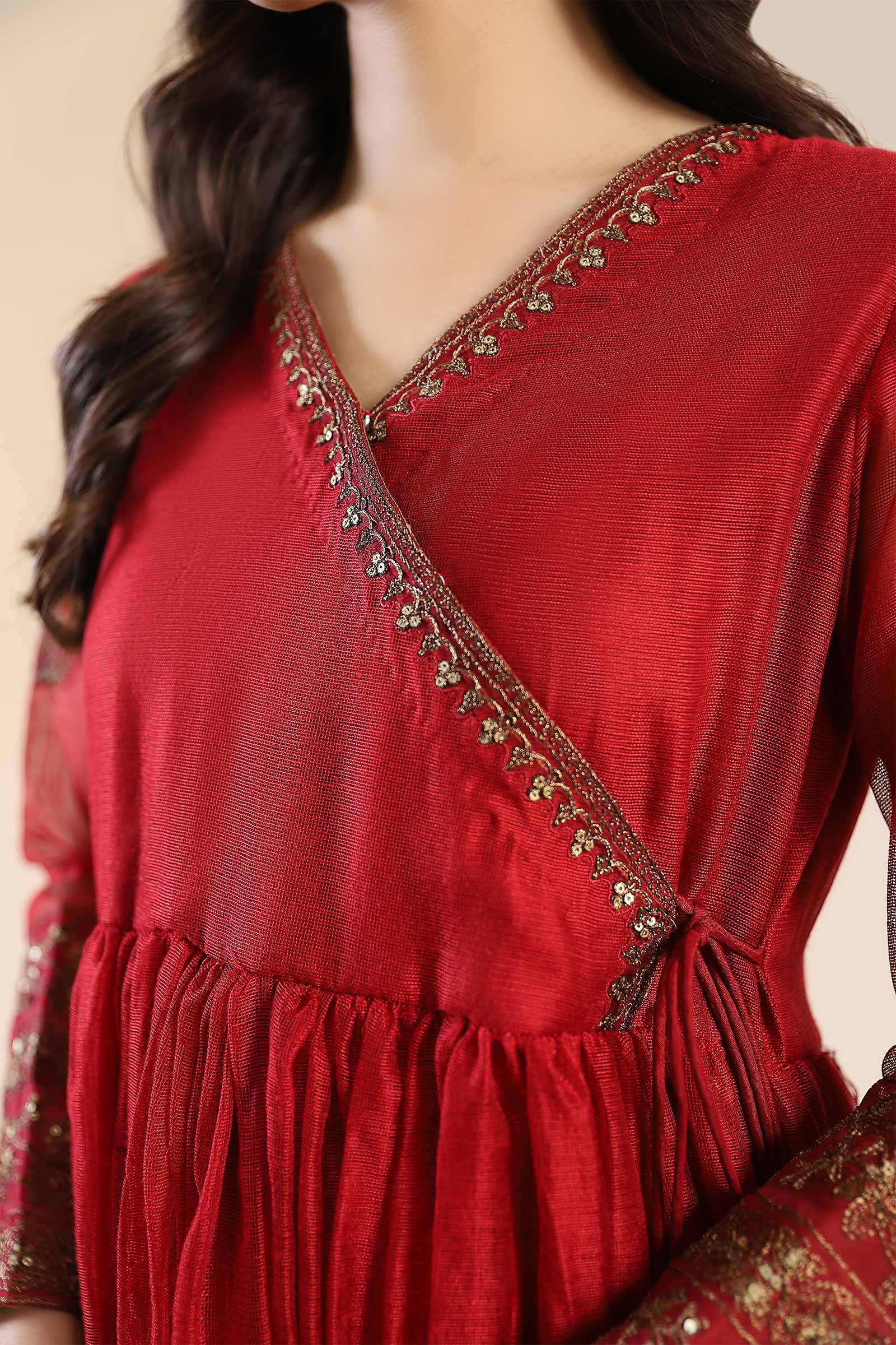 Embroidered Cotton Net Angrakha - Image 12