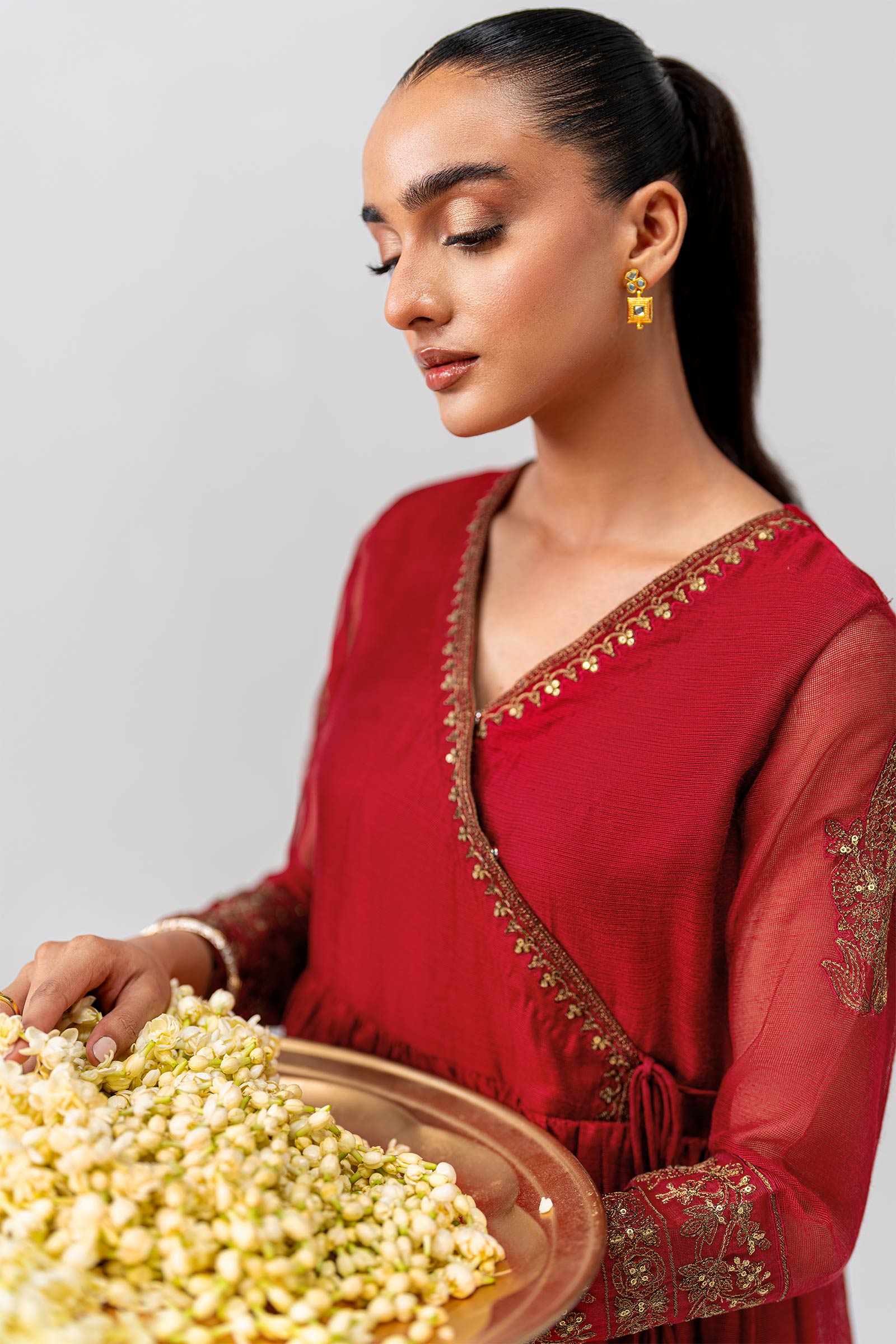 Embroidered Cotton Net Angrakha - Image 2