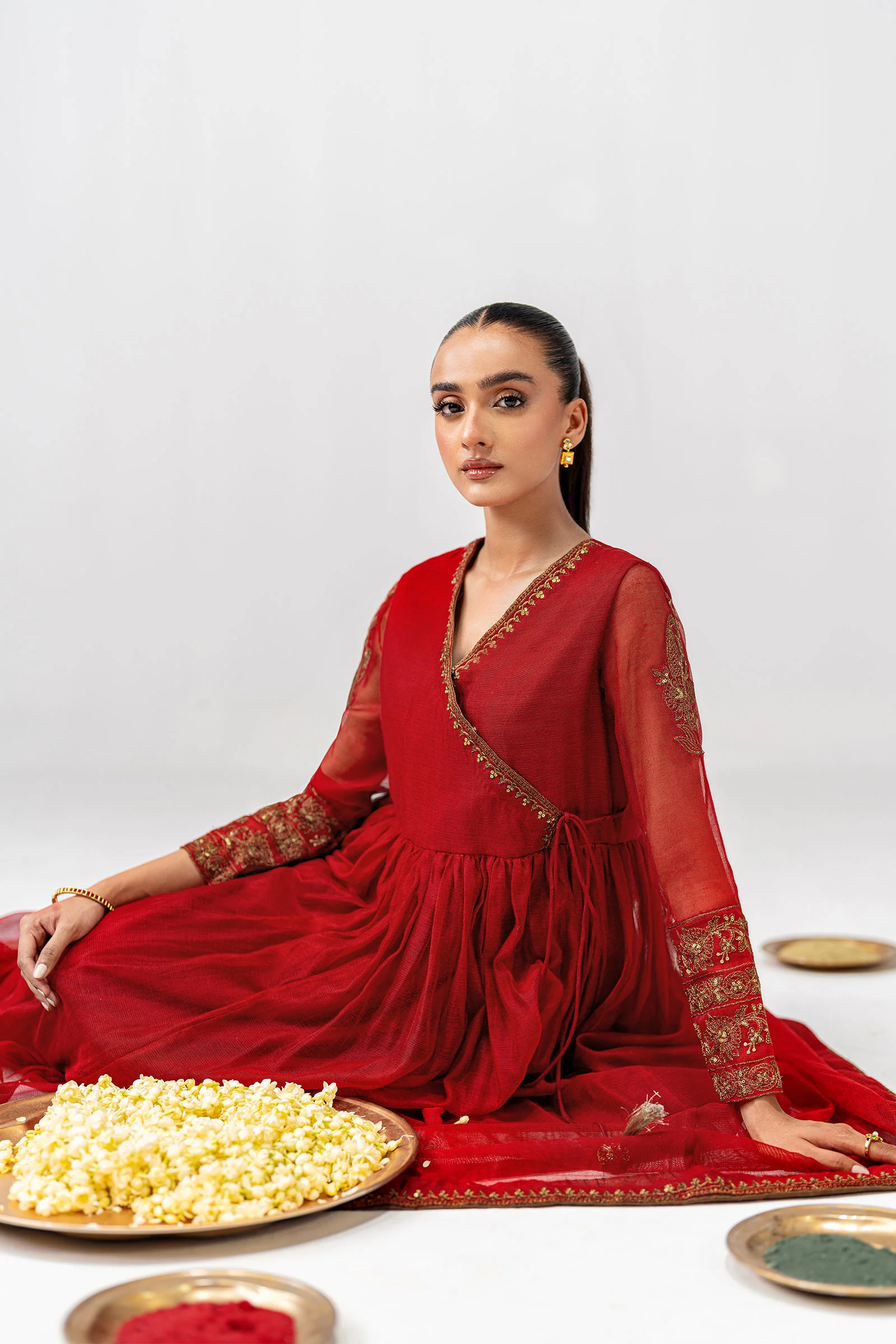 Embroidered Cotton Net Angrakha - Image 4