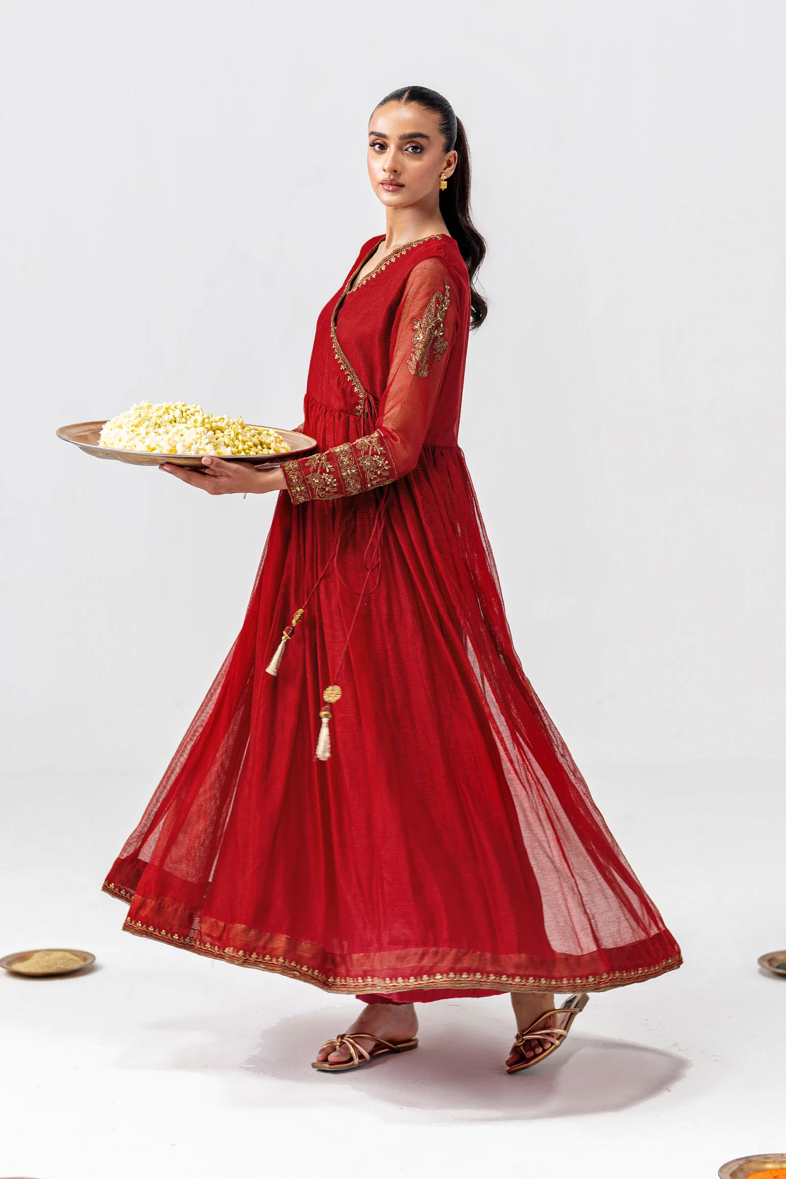 Embroidered Cotton Net Angrakha - Image 5