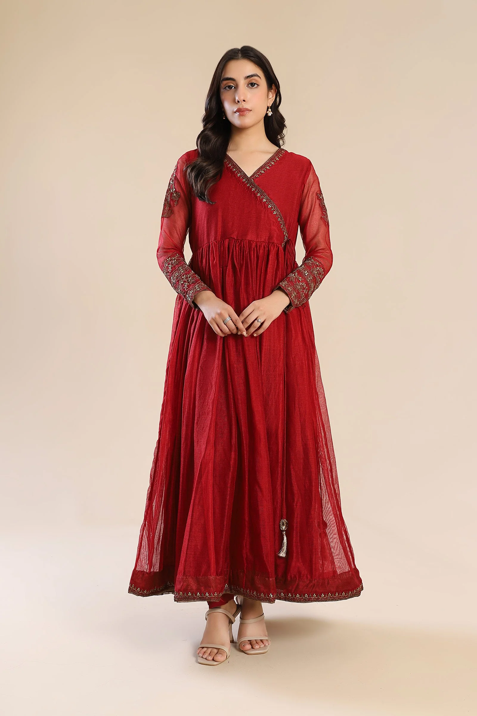 Embroidered Cotton Net Angrakha - Image 6