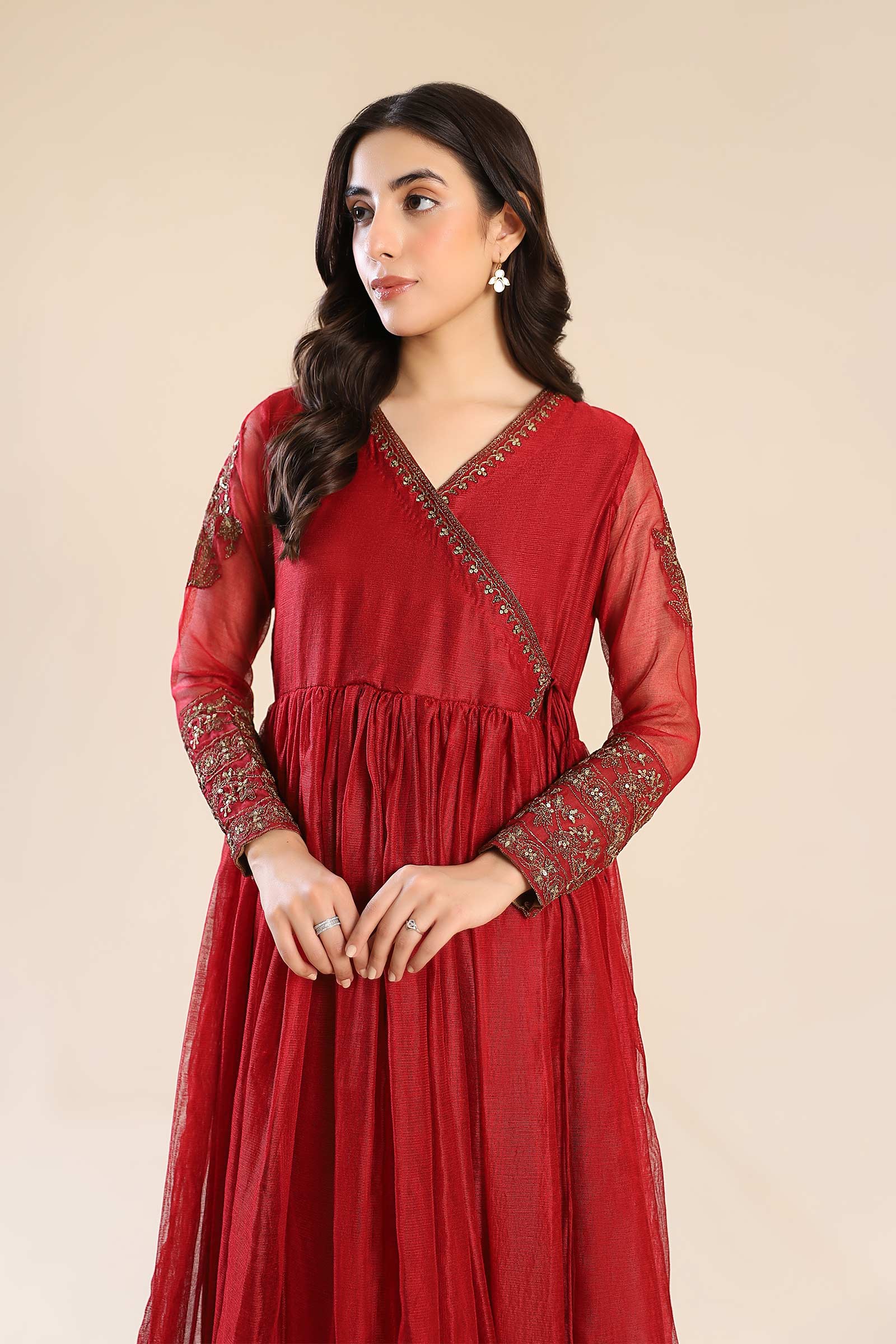 Embroidered Cotton Net Angrakha - Image 8