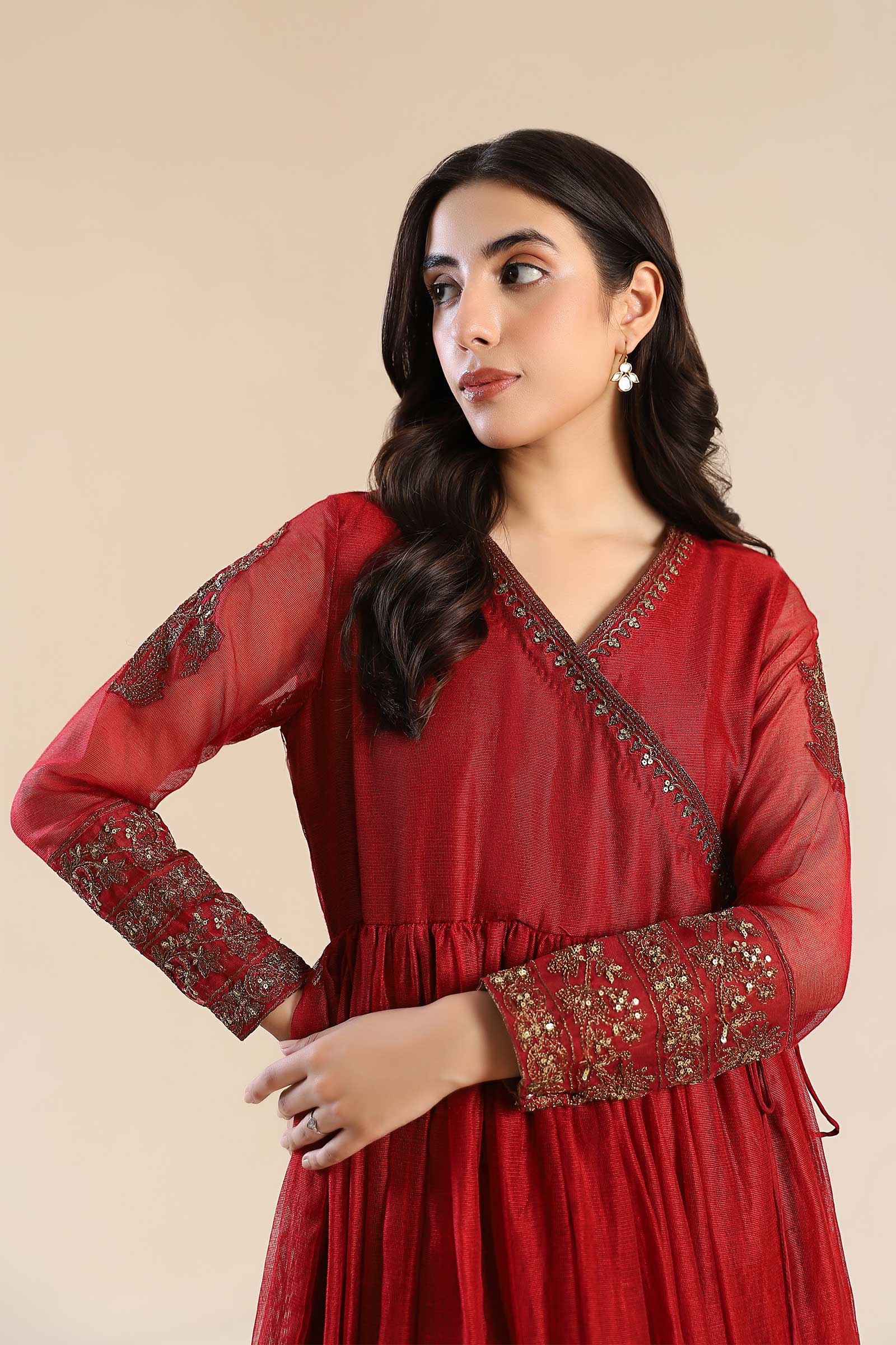 Embroidered Cotton Net Angrakha - Image 9