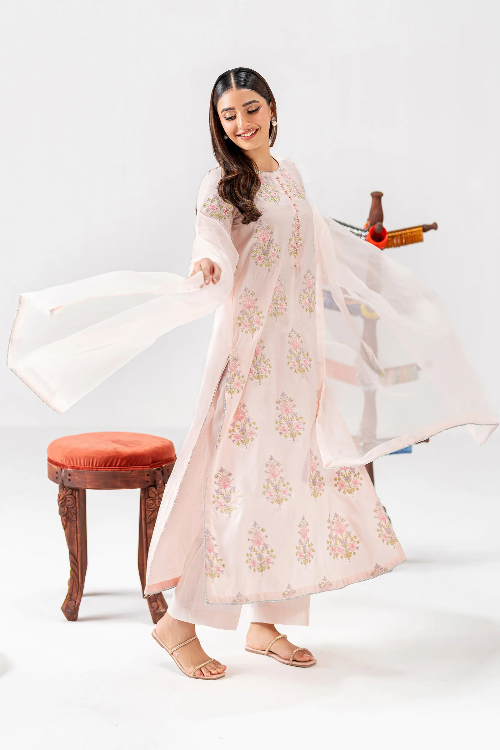 2 Pc Embroidered Raw Silk Suit - Image 4