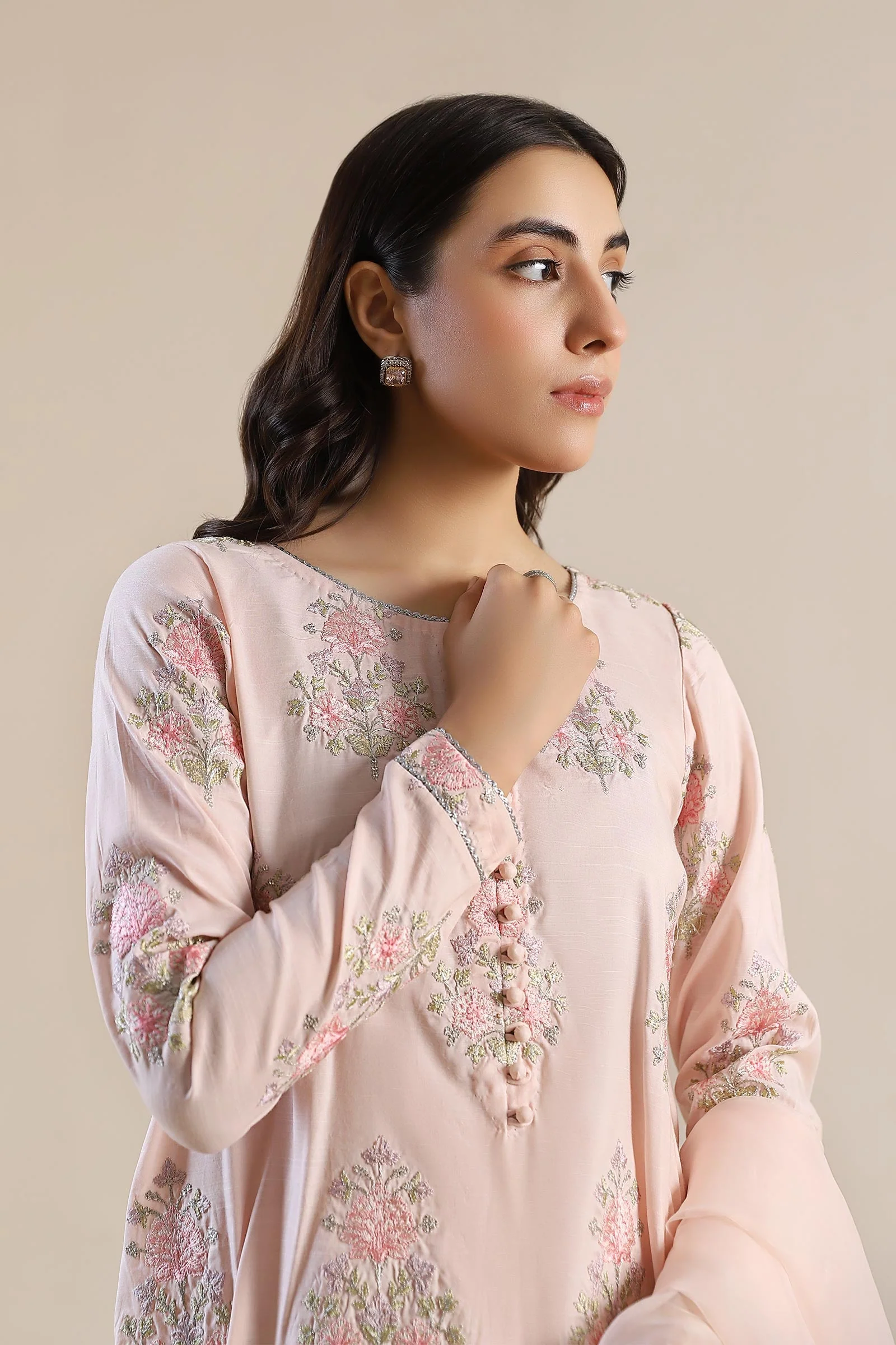 2 Pc Embroidered Raw Silk Suit - Image 7
