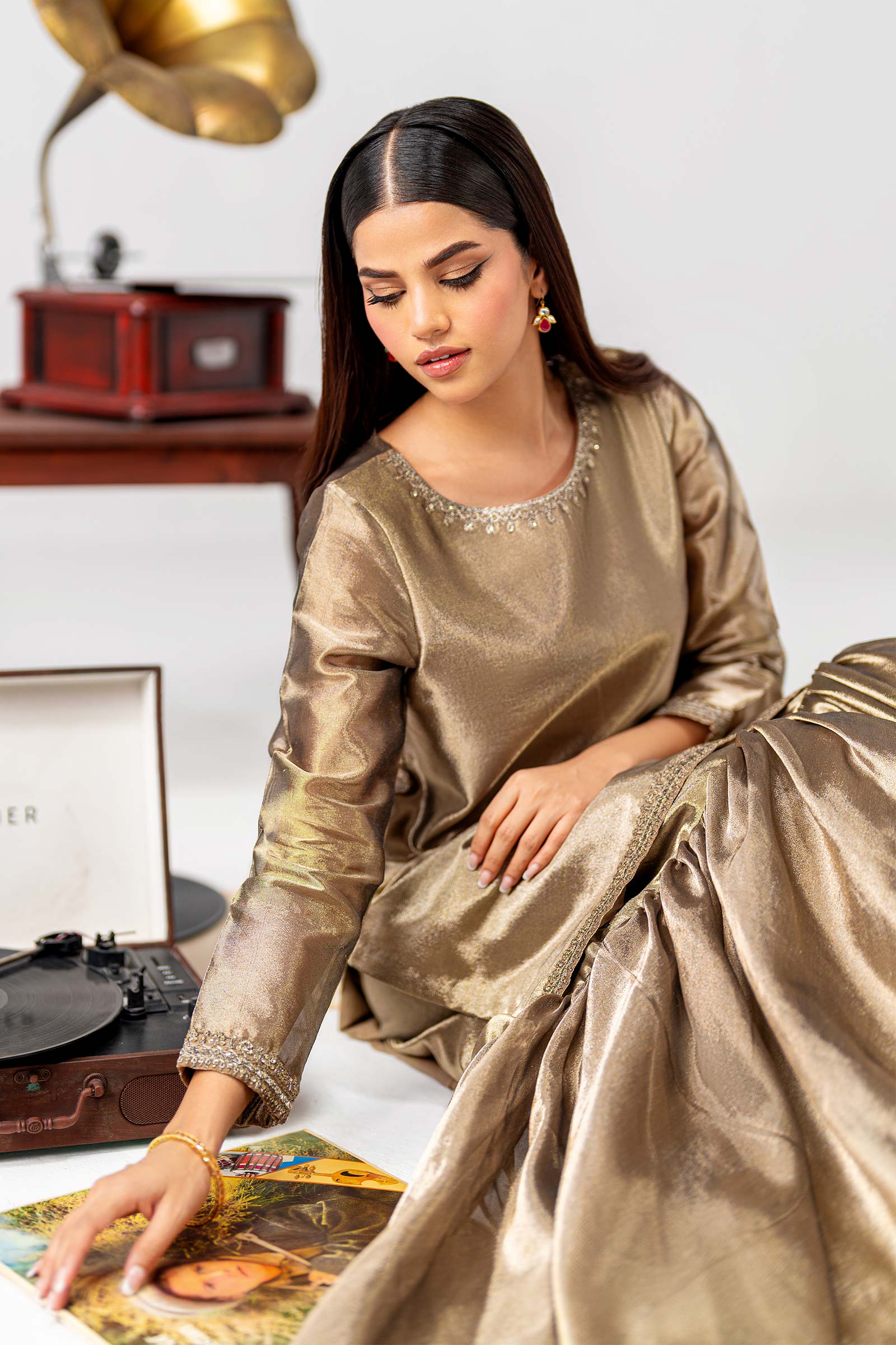2 Pc Embroidered Tissue Suit - Image 2