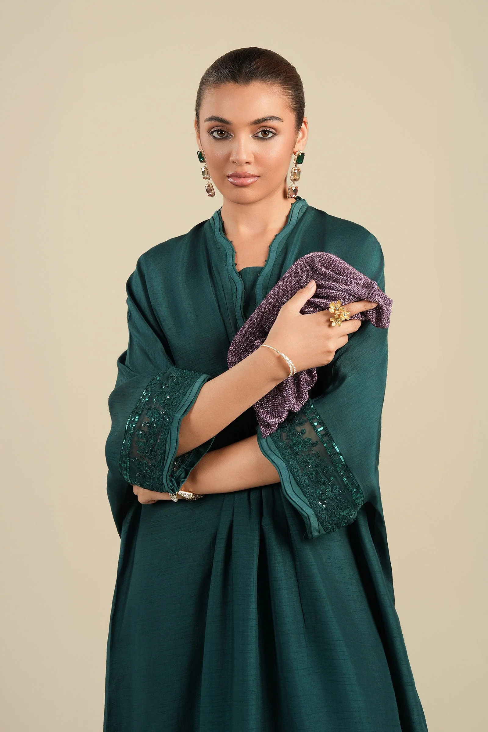 Embroidered Bemberg Raw Silk Kaftan - Image 2