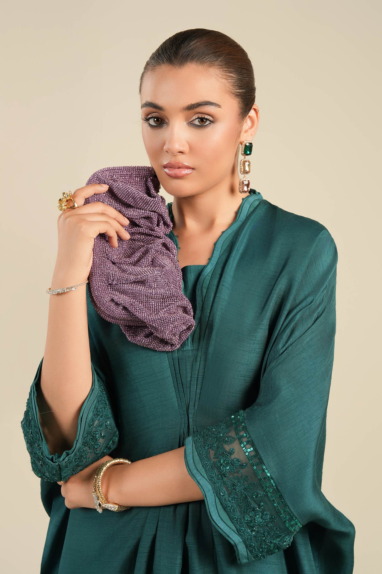 Embroidered Bemberg Raw Silk Kaftan - Image 3