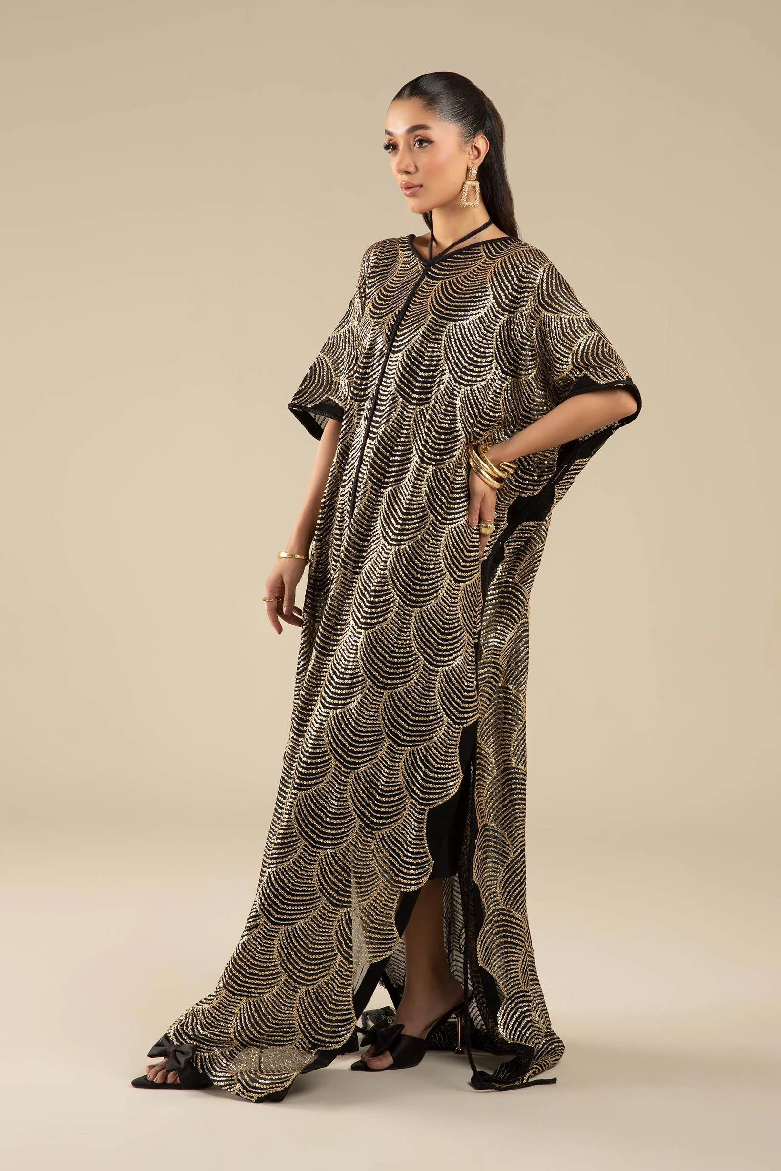 Embroidered Chiffon Kaftan - Image 4