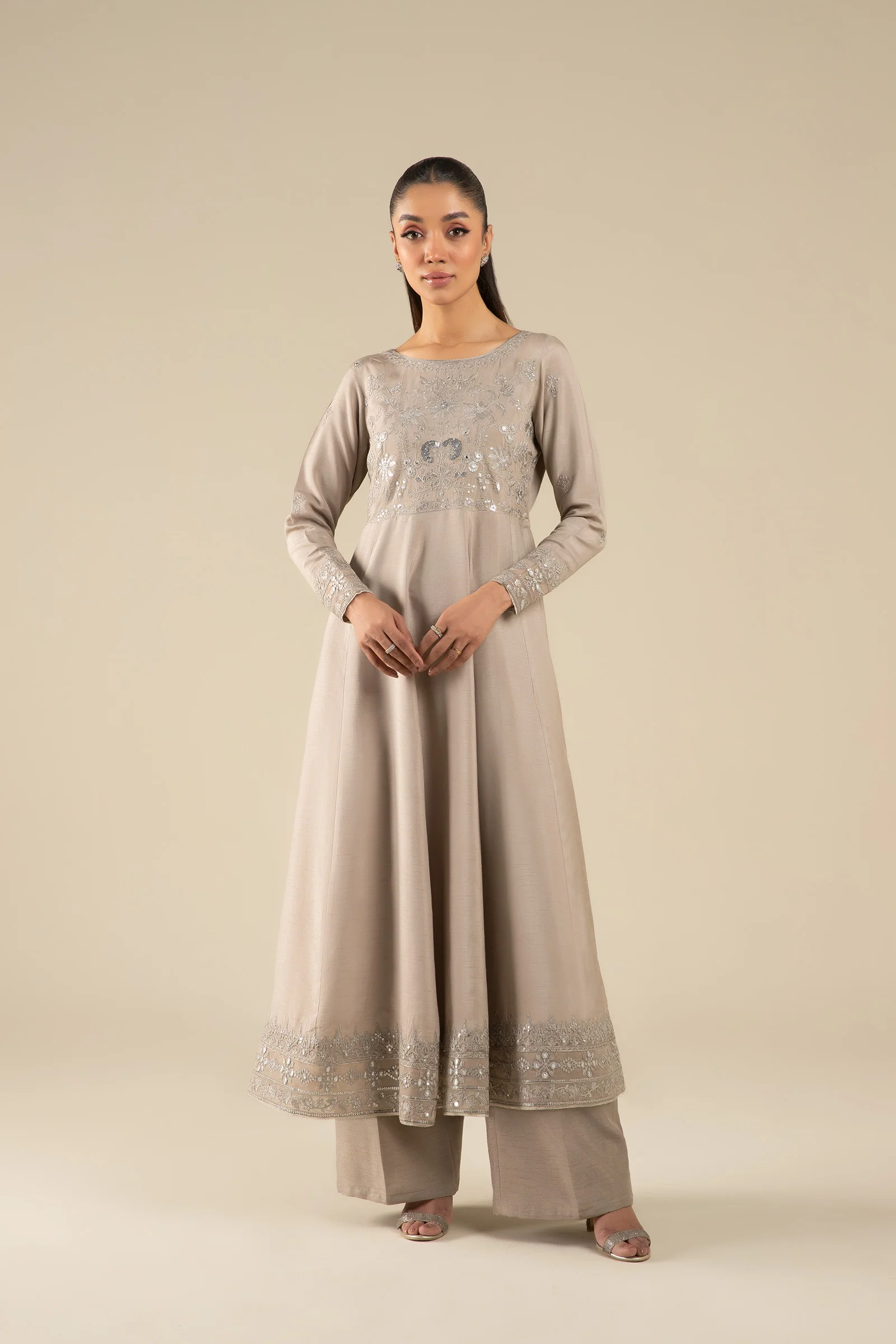 Embroidered Raw Silk Pishwas