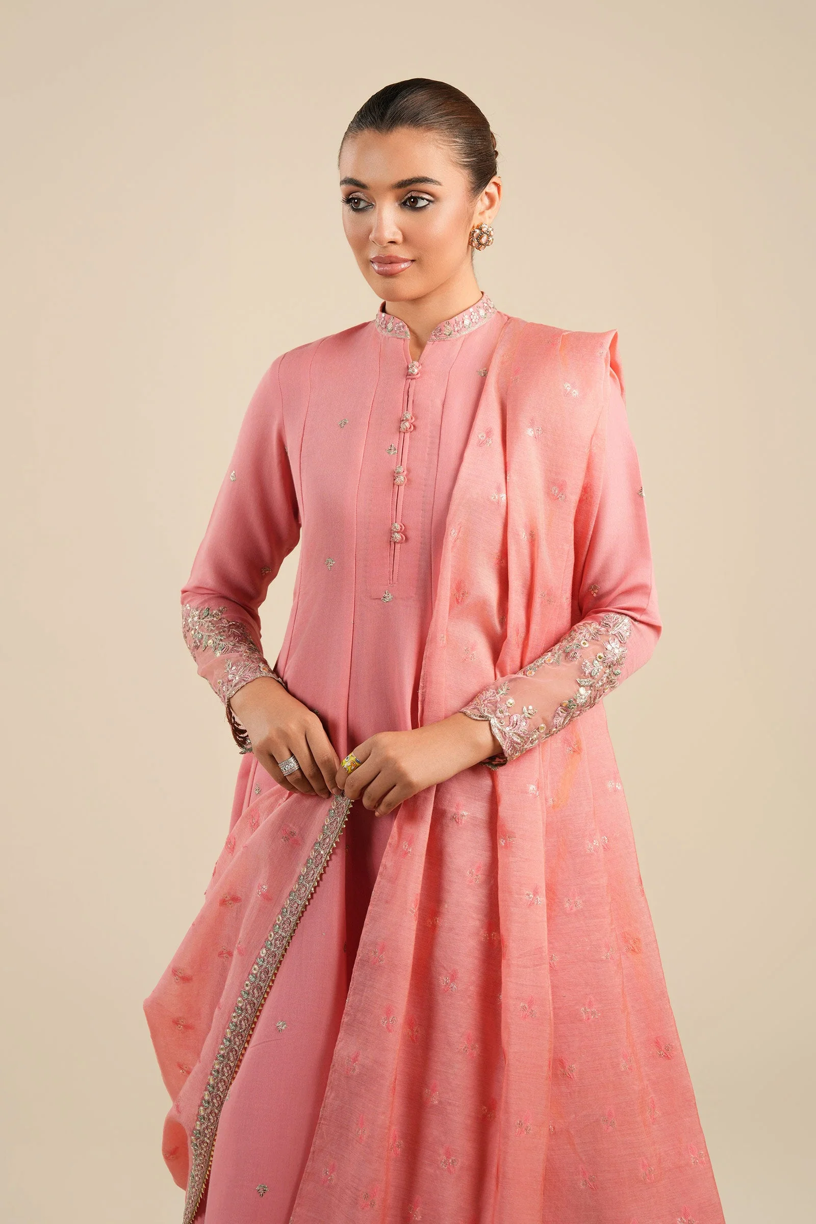 2 Pc Embroidered Shimmer Silk Suit - Image 2