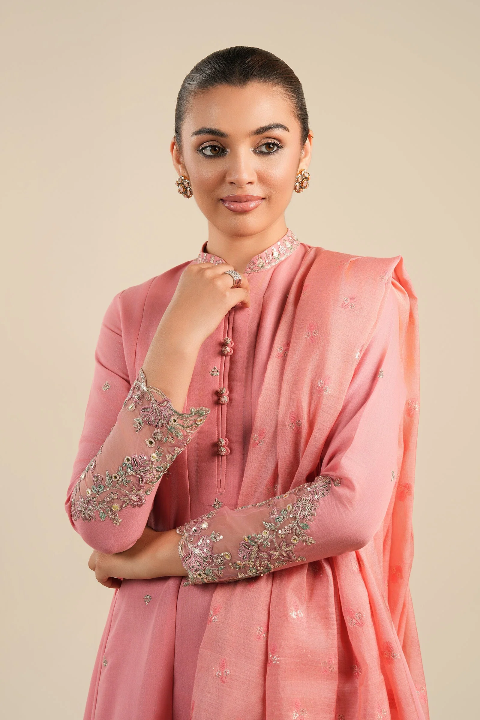 2 Pc Embroidered Shimmer Silk Suit - Image 3