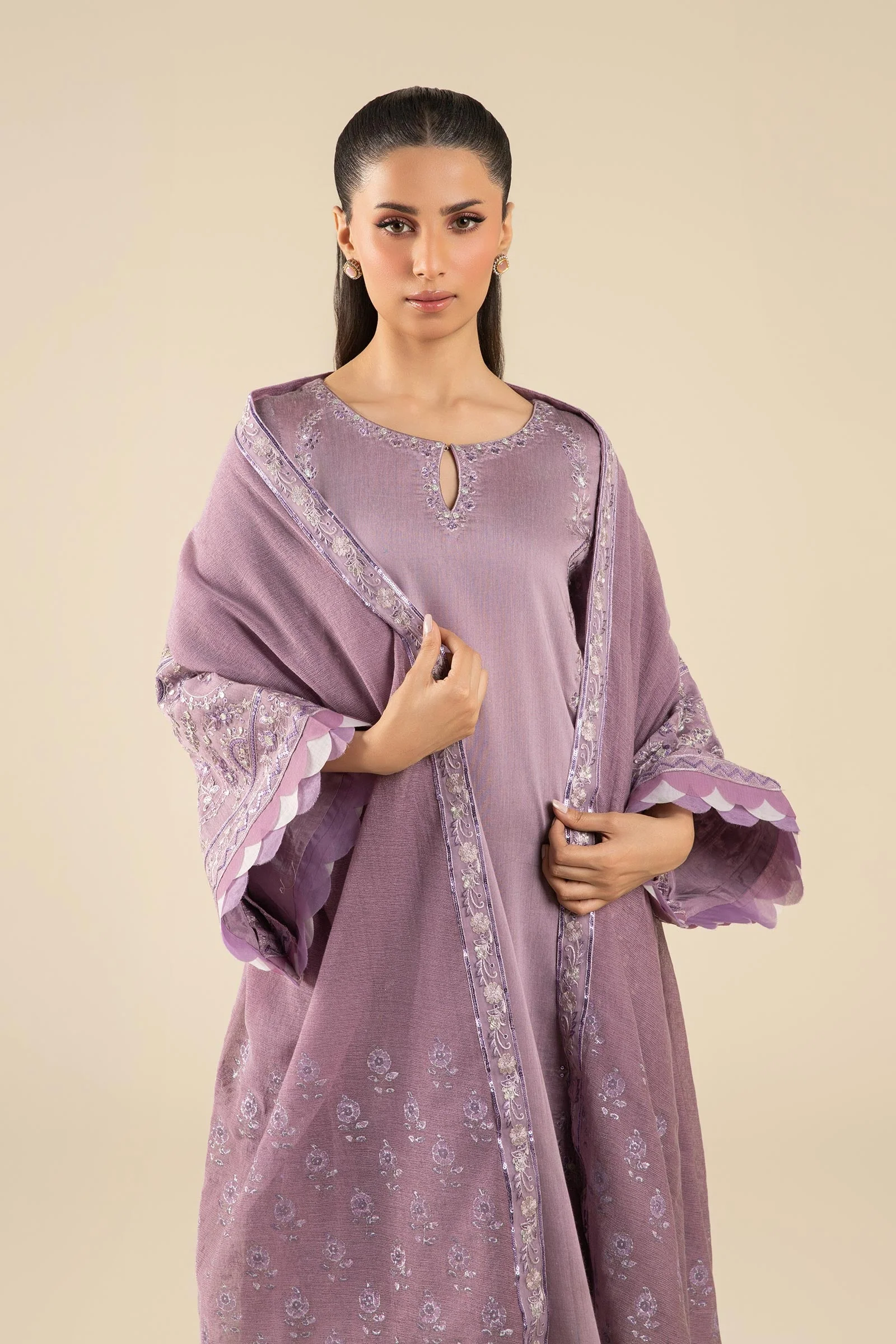 3 Pc Embroidered Two Tone Silk Suit
