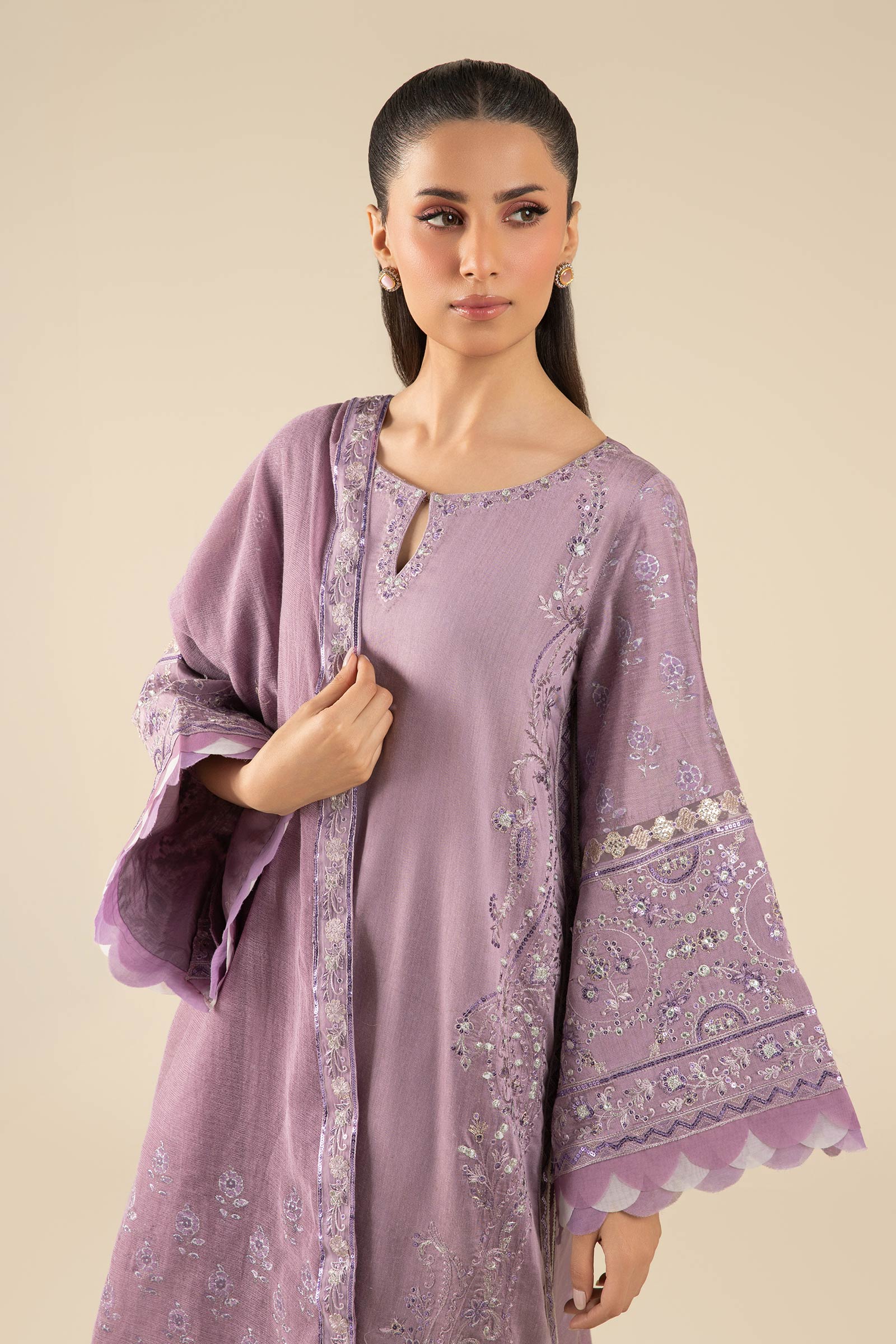 3 Pc Embroidered Two Tone Silk Suit - Image 2
