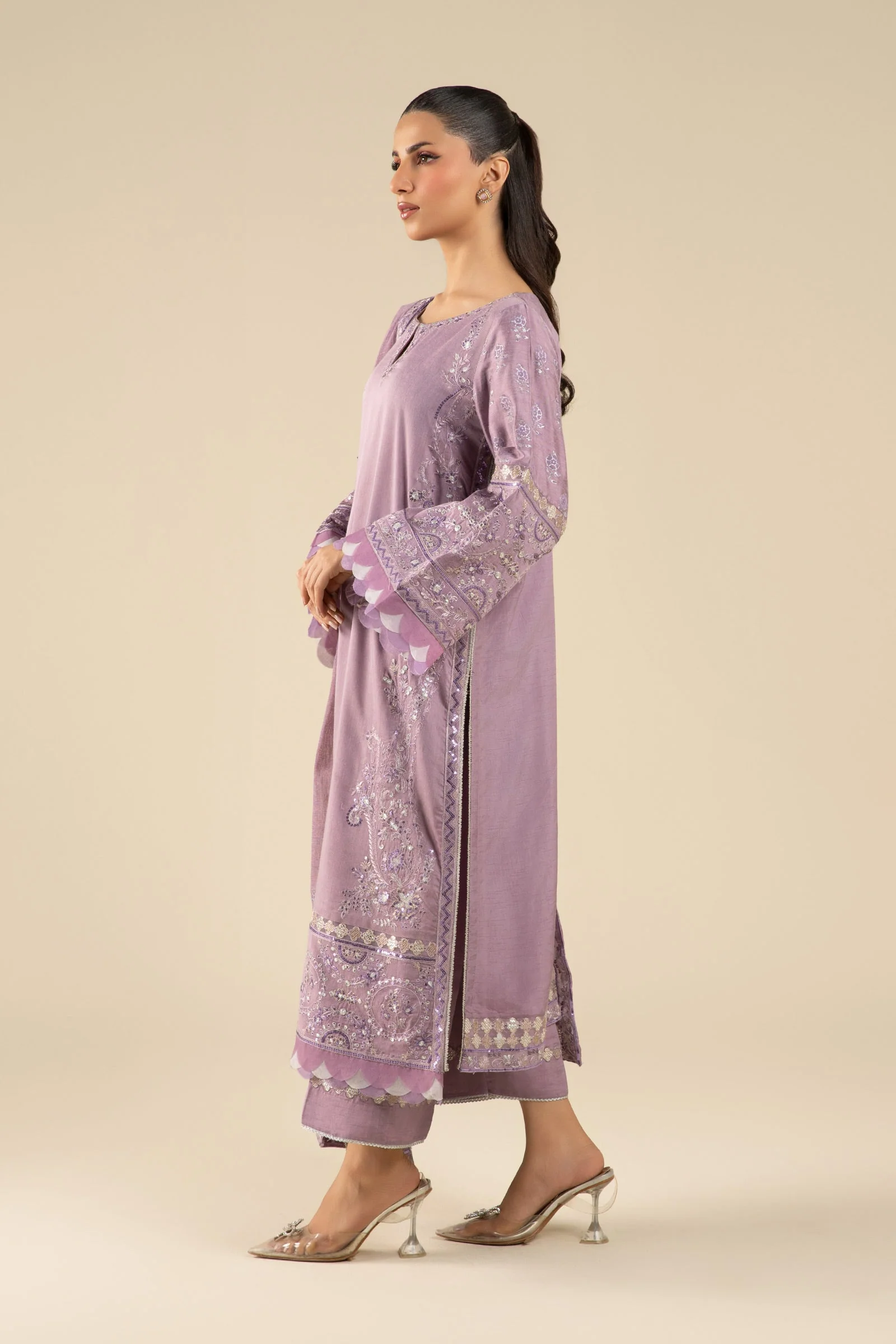 3 Pc Embroidered Two Tone Silk Suit - Image 4