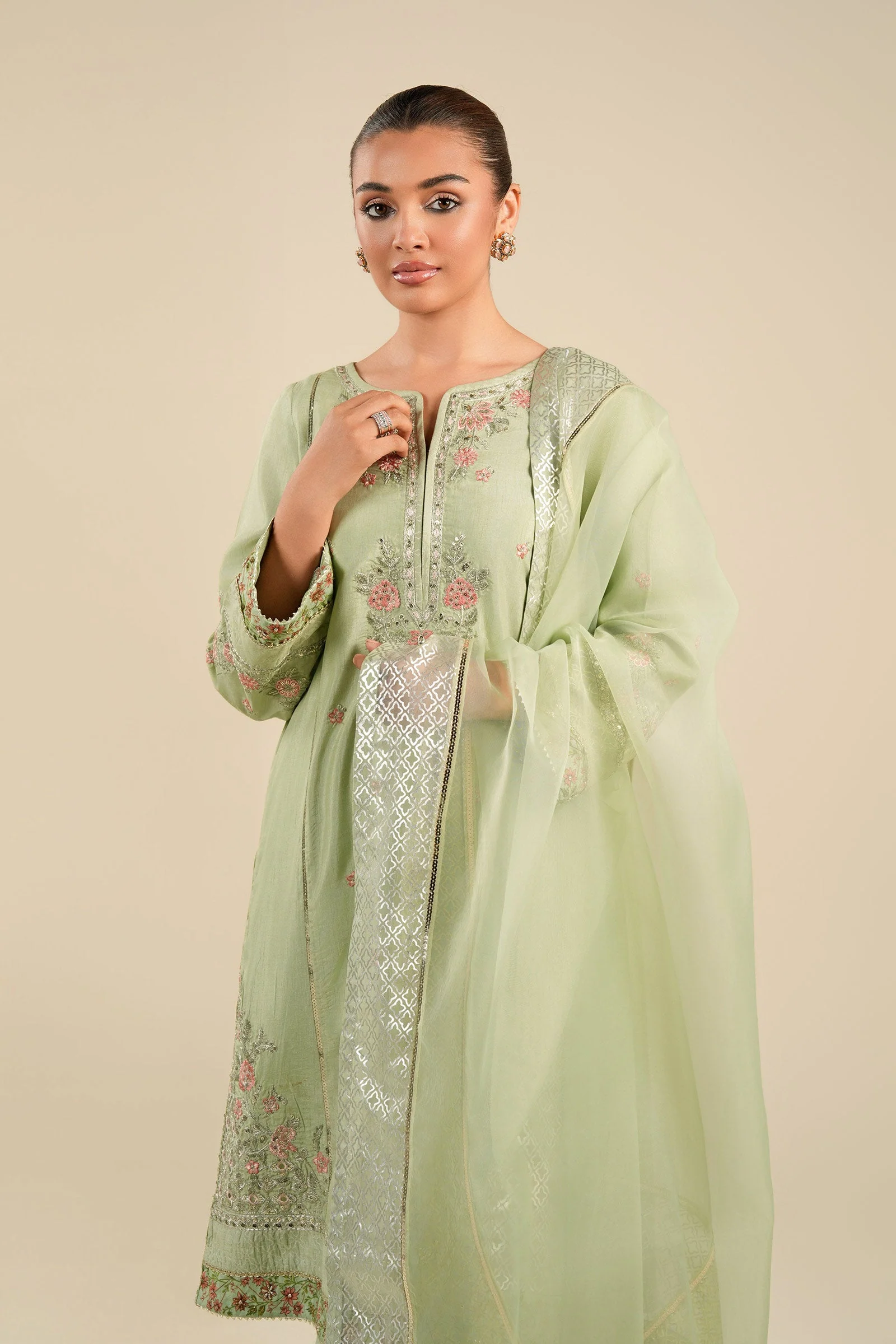 2 Pc Embroidered Raw Silk Suit - Image 2