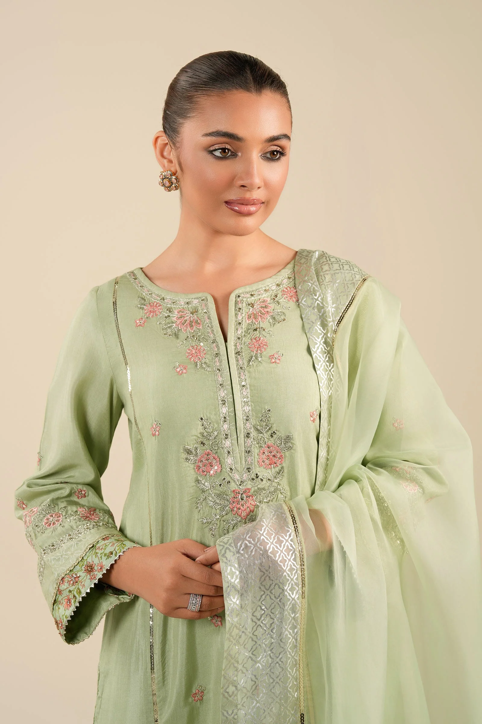2 Pc Embroidered Raw Silk Suit - Image 3