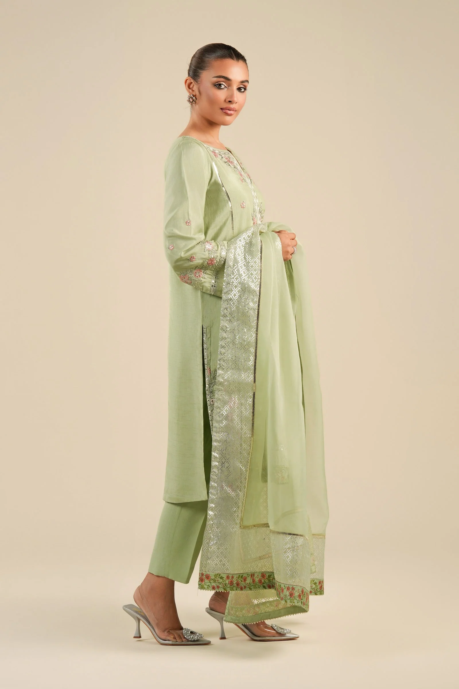 2 Pc Embroidered Raw Silk Suit - Image 5