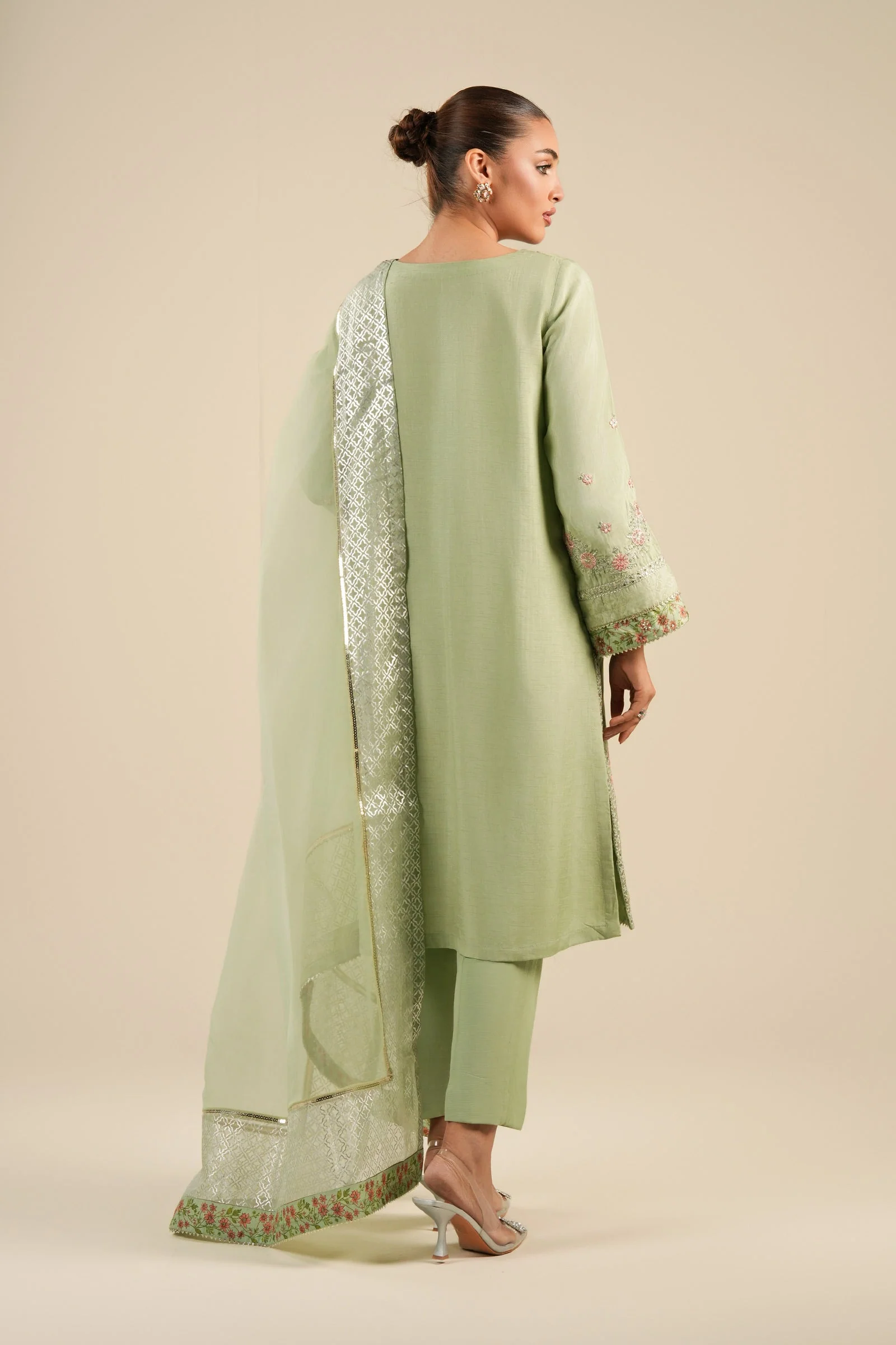 2 Pc Embroidered Raw Silk Suit - Image 6