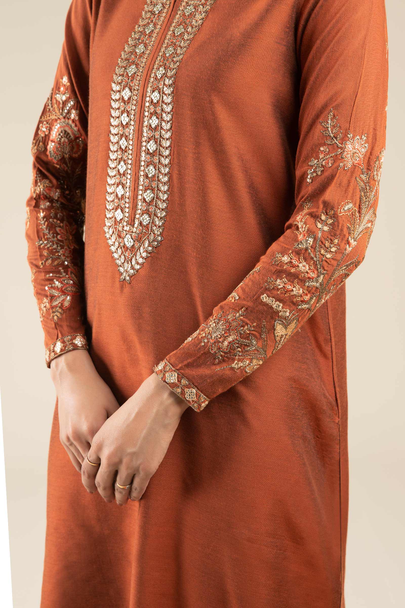 3 Pc Embroidered Two Tone Silk Suit - Image 4