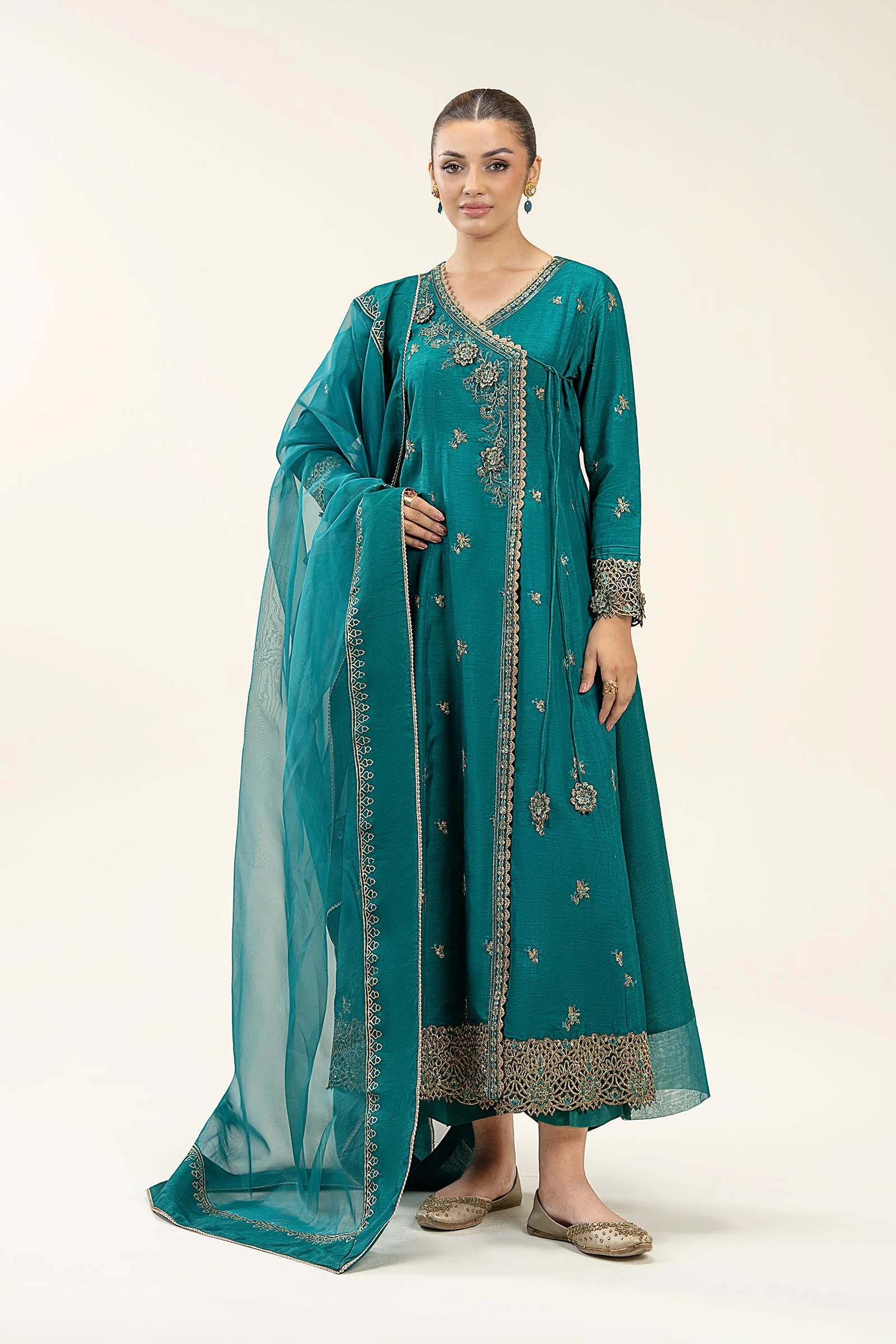 2 Pc Embroidered Raw Silk Suit