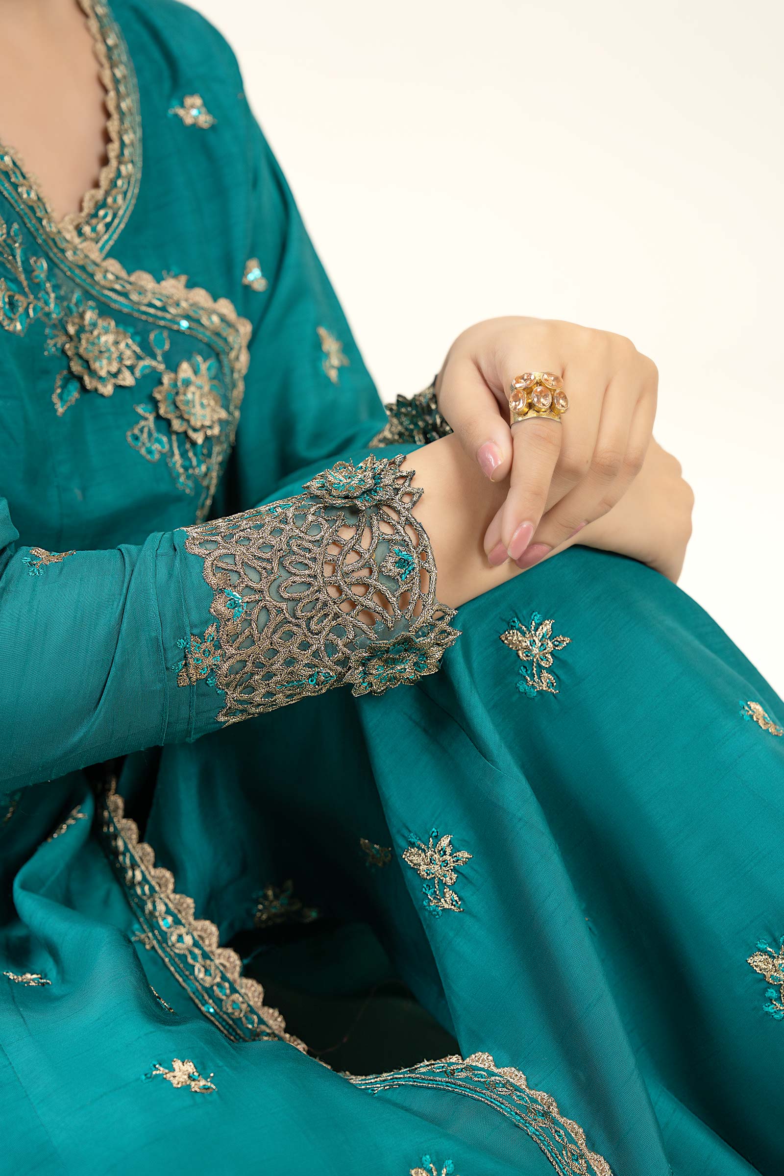 2 Pc Embroidered Raw Silk Suit - Image 6