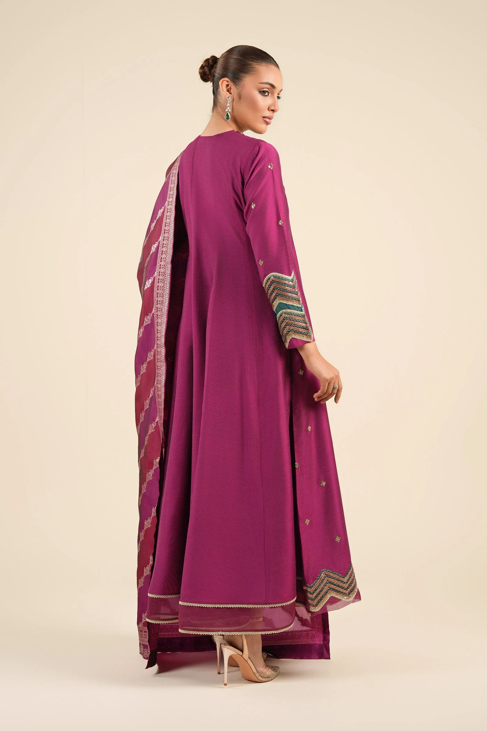 2 Pc Embroidered Two Tone Silk Suit - Image 5