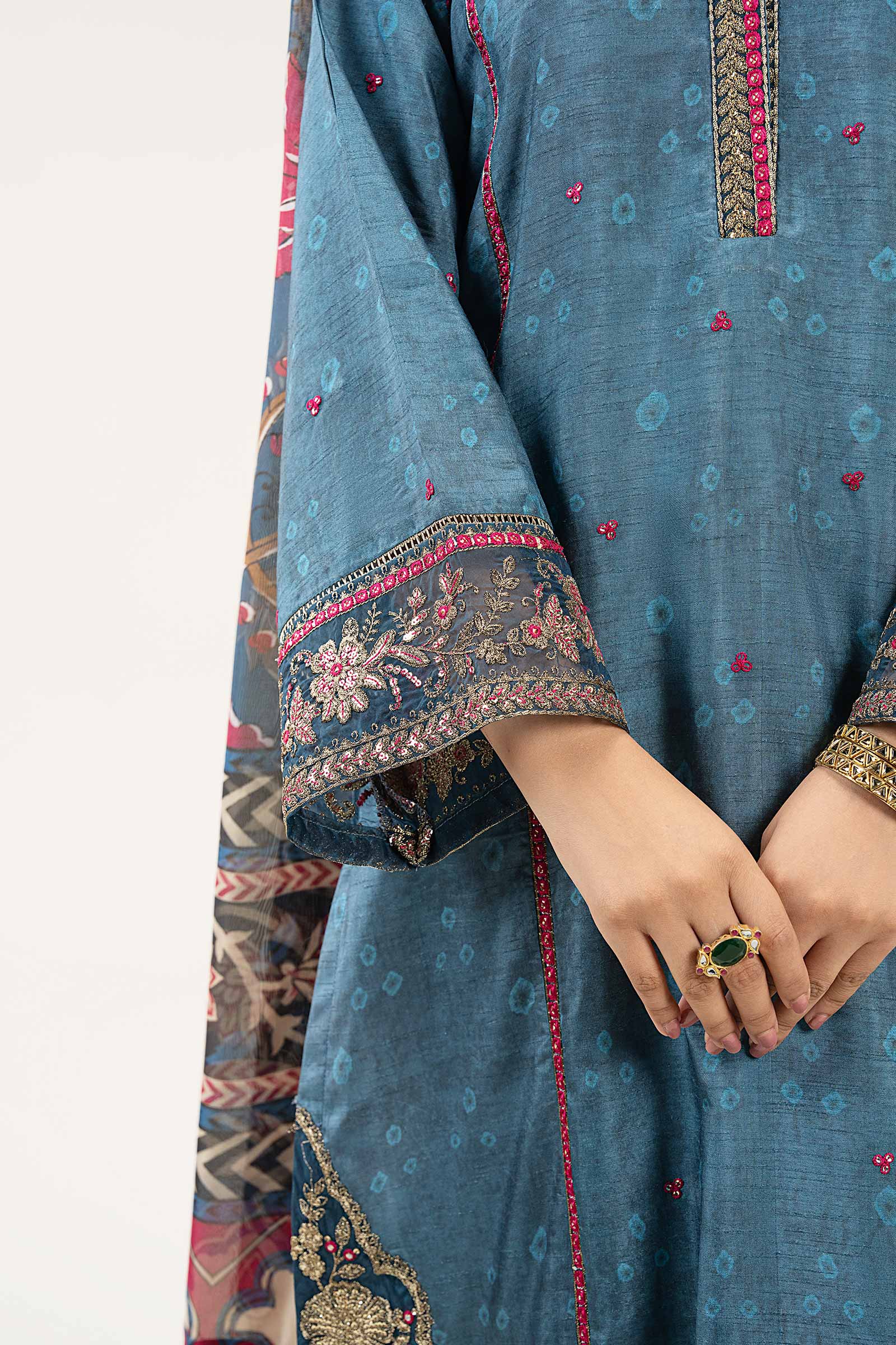 3 Pc Embroidered Raw Silk Suit - Image 3