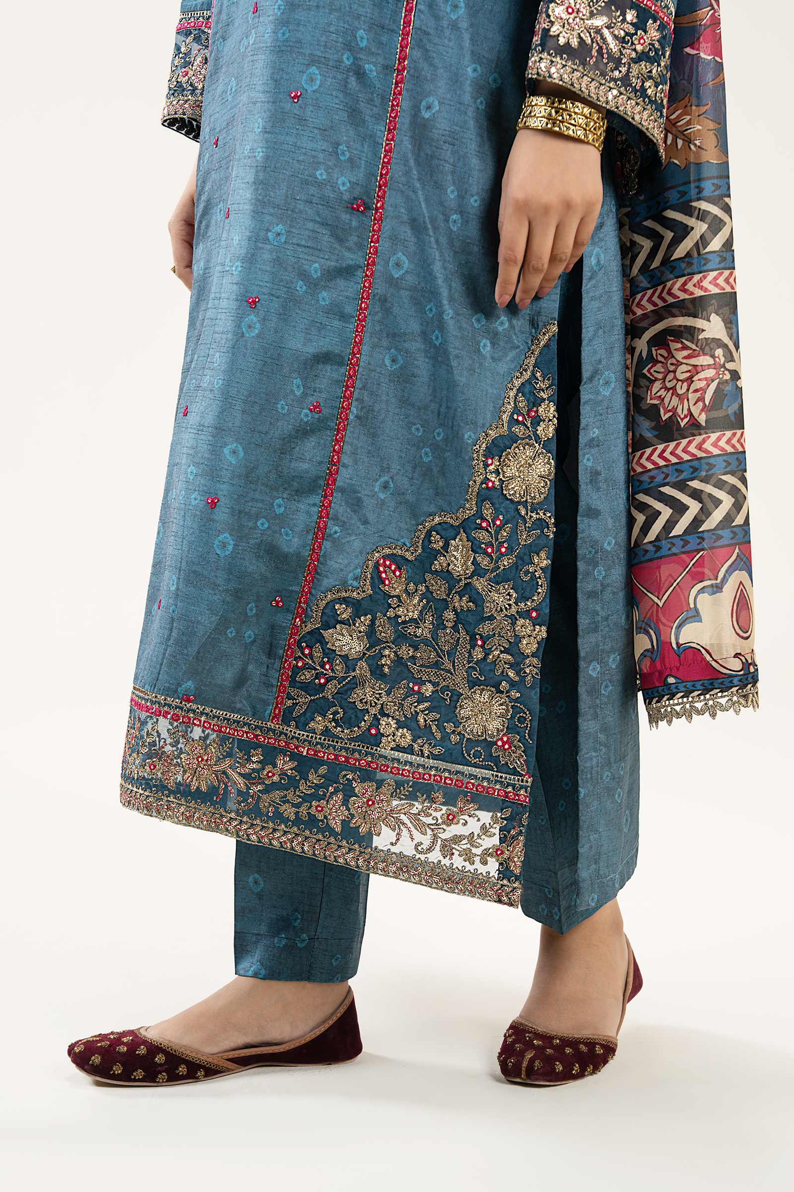 3 Pc Embroidered Raw Silk Suit - Image 4