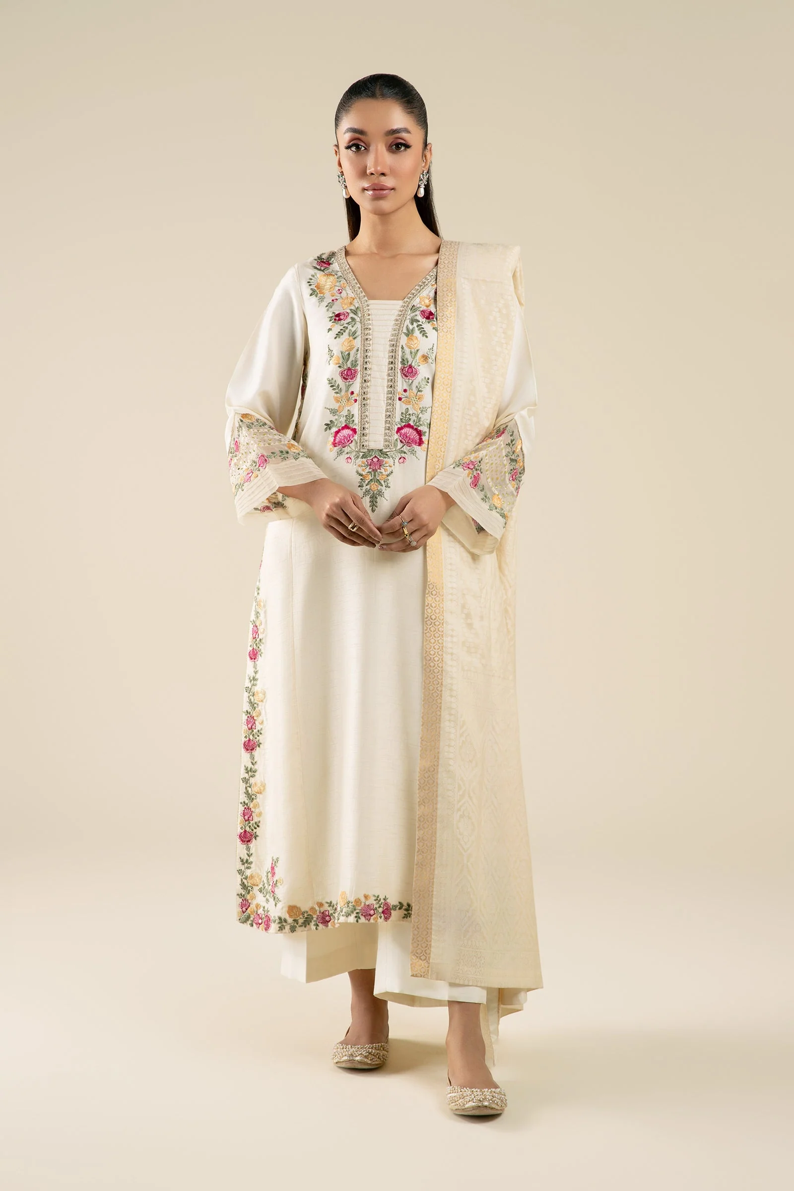 2 Pc Embroidered Bemberg Raw Silk Suit