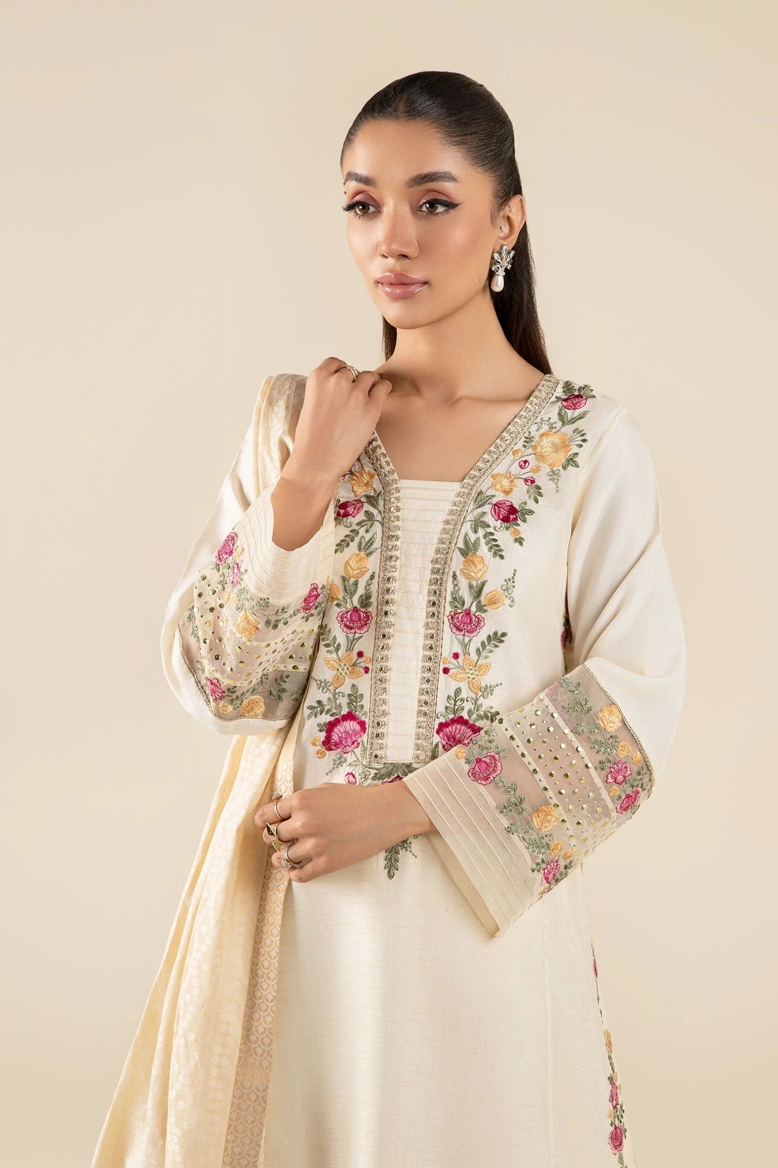 2 Pc Embroidered Bemberg Raw Silk Suit - Image 2