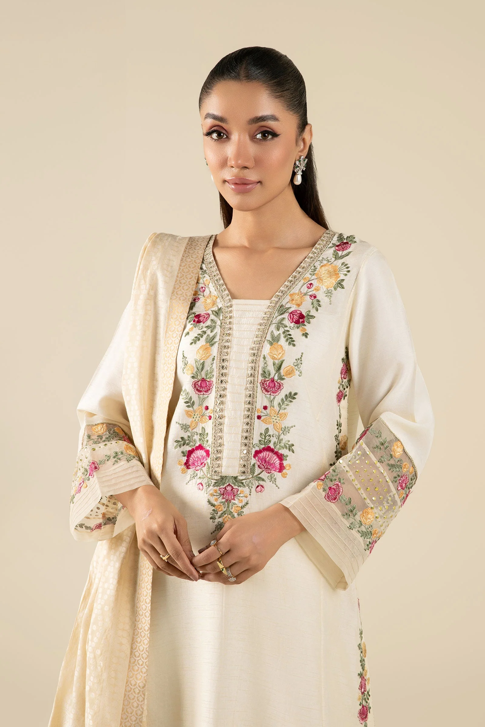 2 Pc Embroidered Bemberg Raw Silk Suit - Image 3