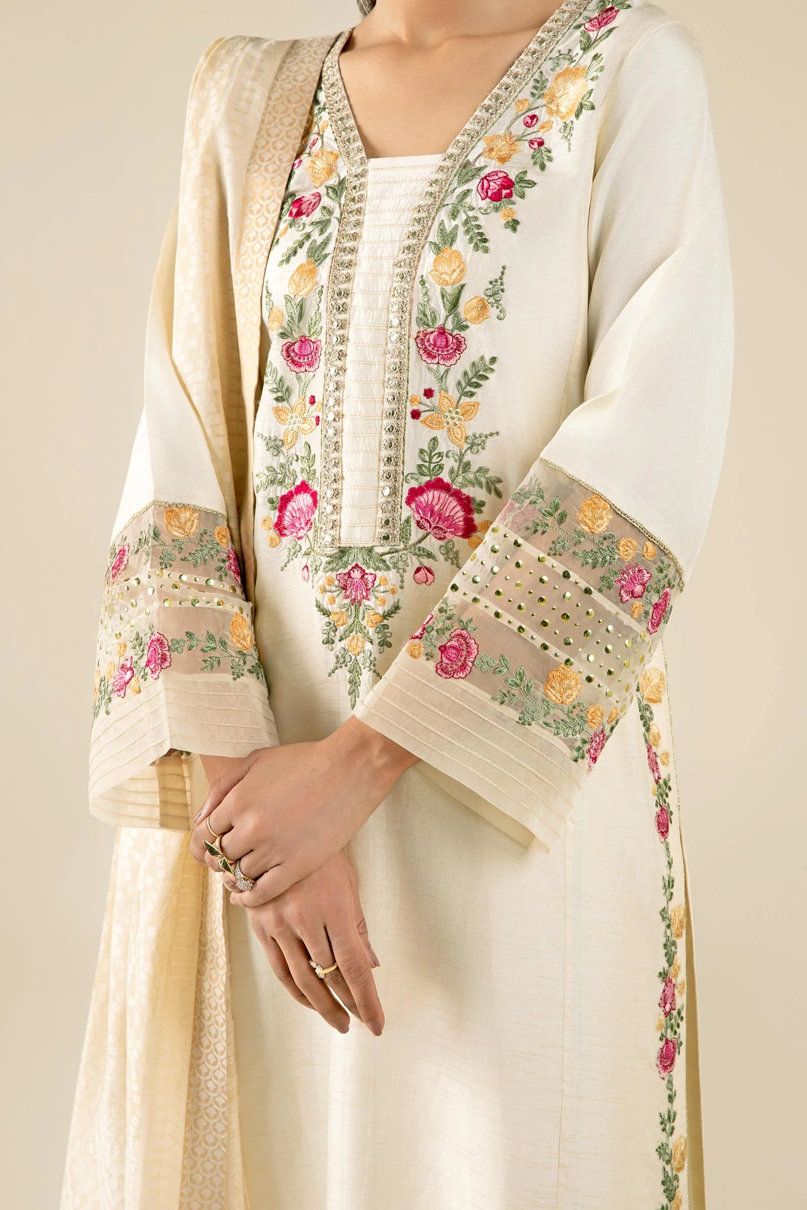 2 Pc Embroidered Bemberg Raw Silk Suit - Image 4
