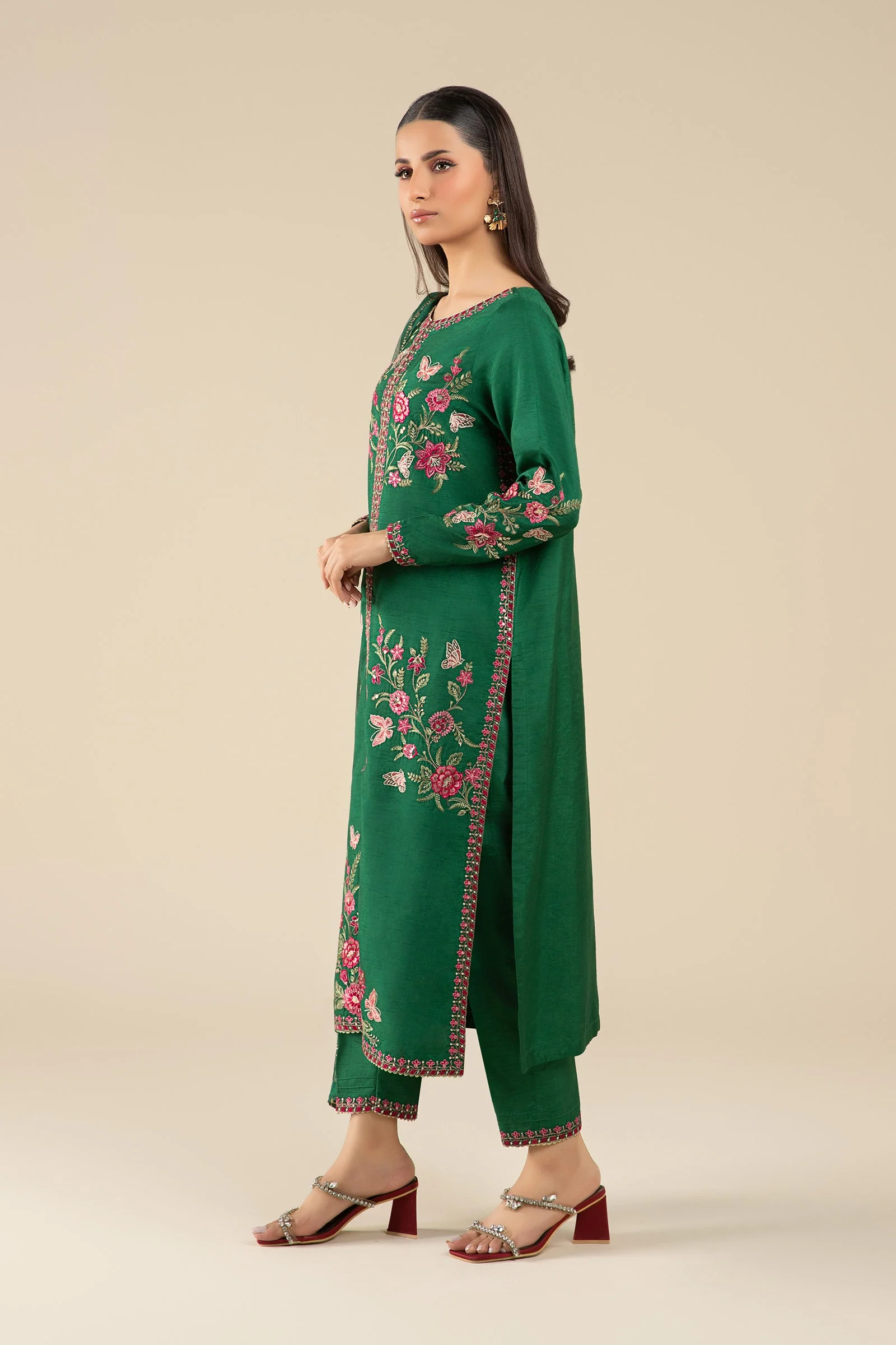 3 Pc Embroidered Raw Silk Suit - Image 5