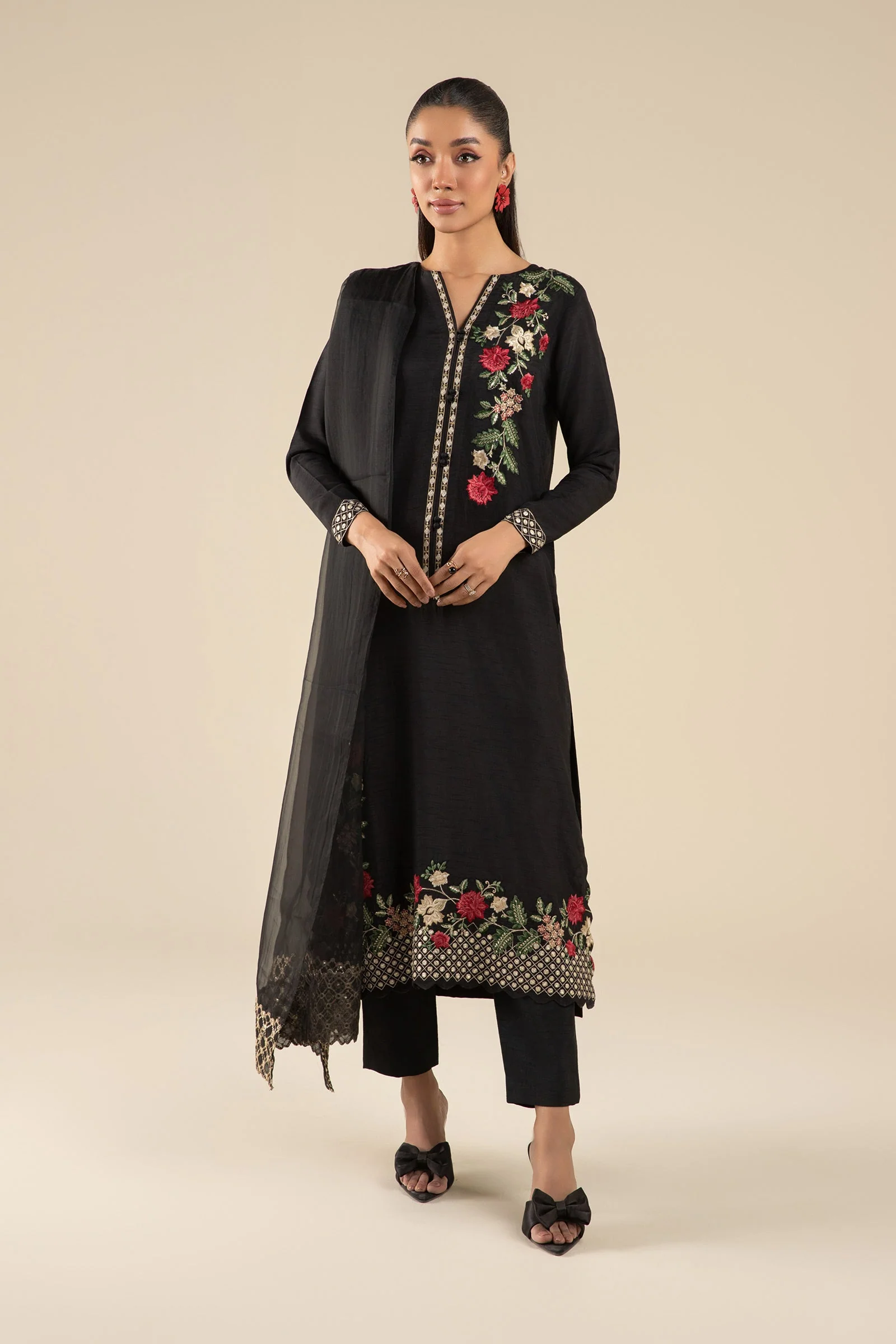 2 Pc Embroidered Raw Silk Suit