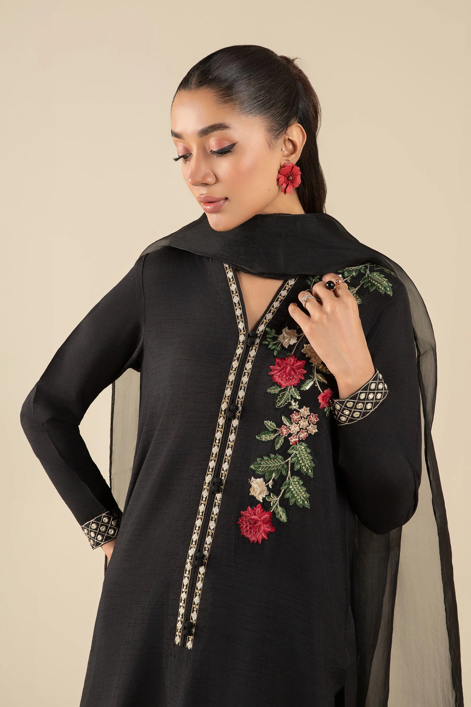 2 Pc Embroidered Raw Silk Suit - Image 4