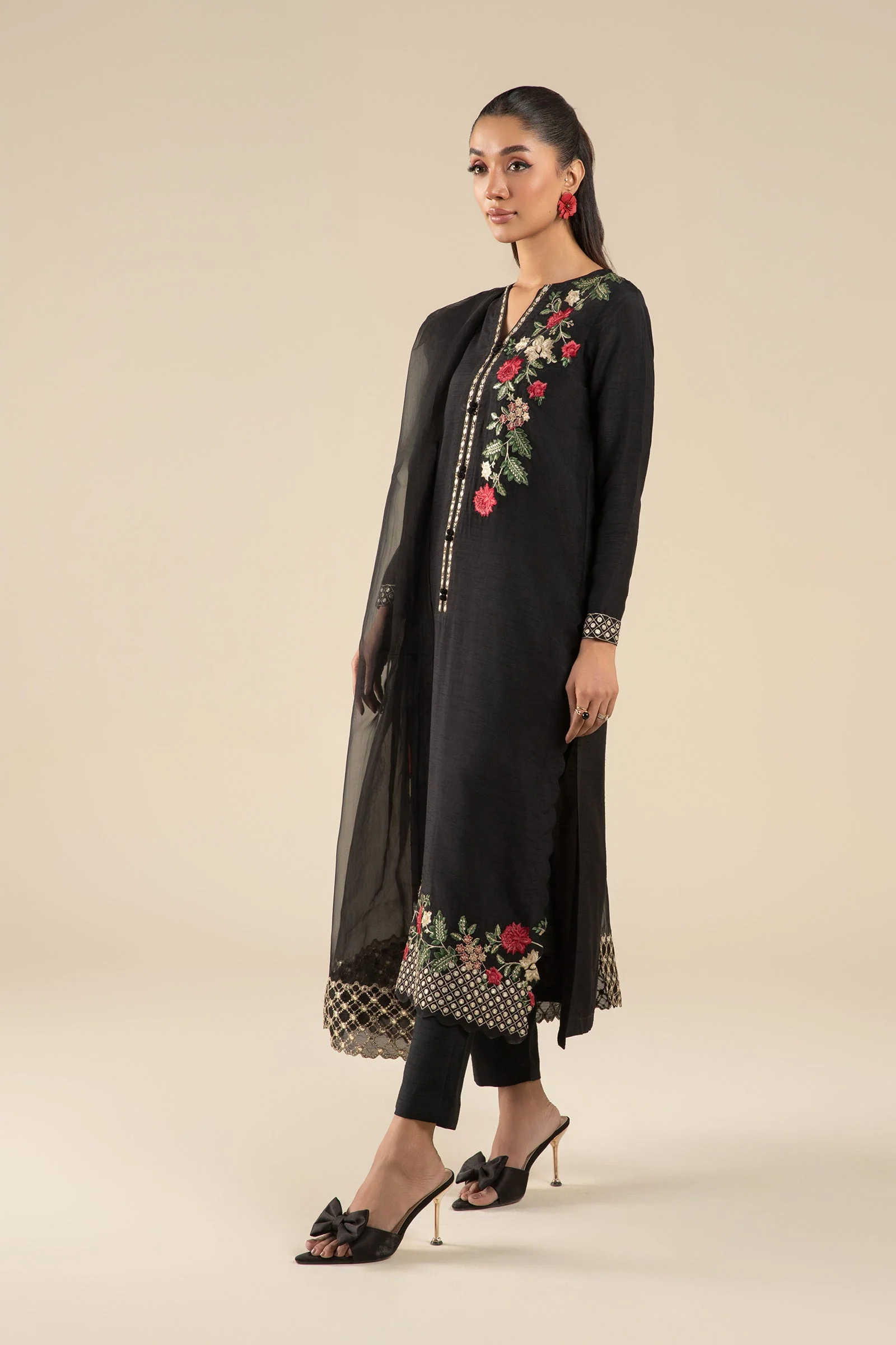 2 Pc Embroidered Raw Silk Suit - Image 5