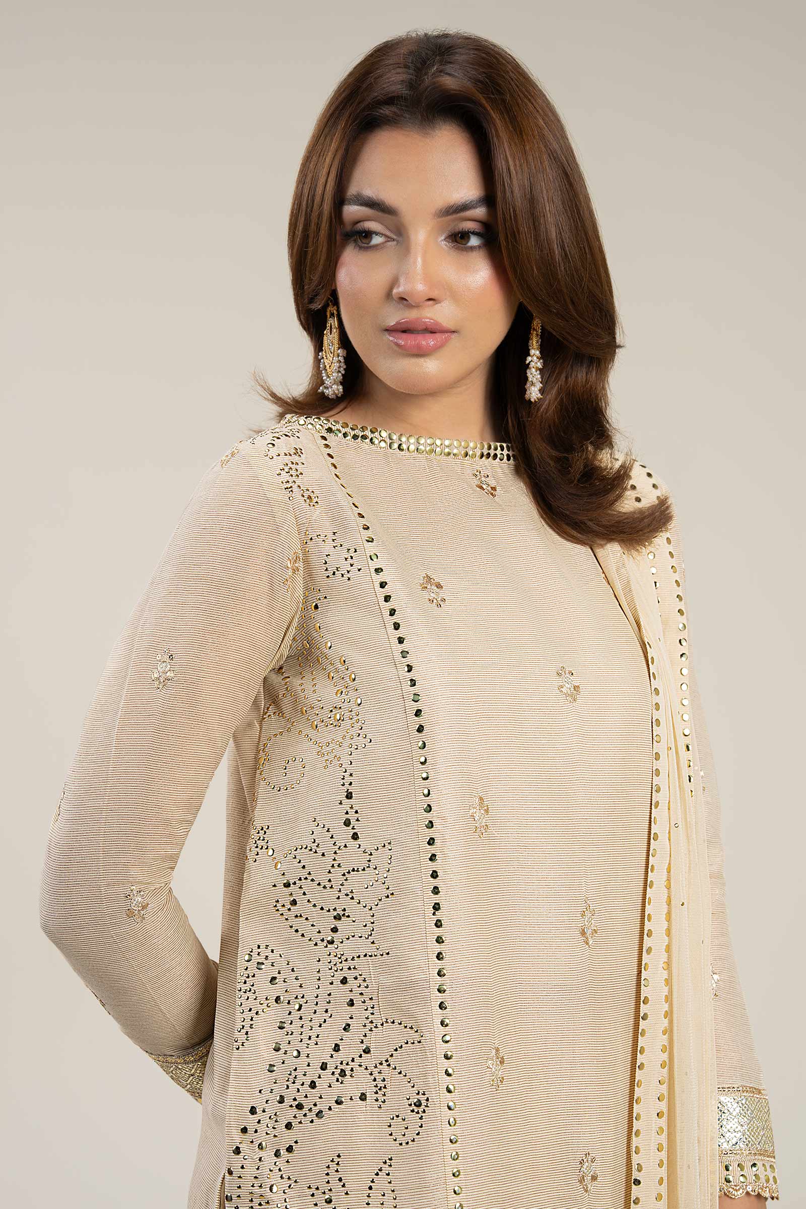 3 Pc Embellished Lurex Pinstripe Suit - Image 2