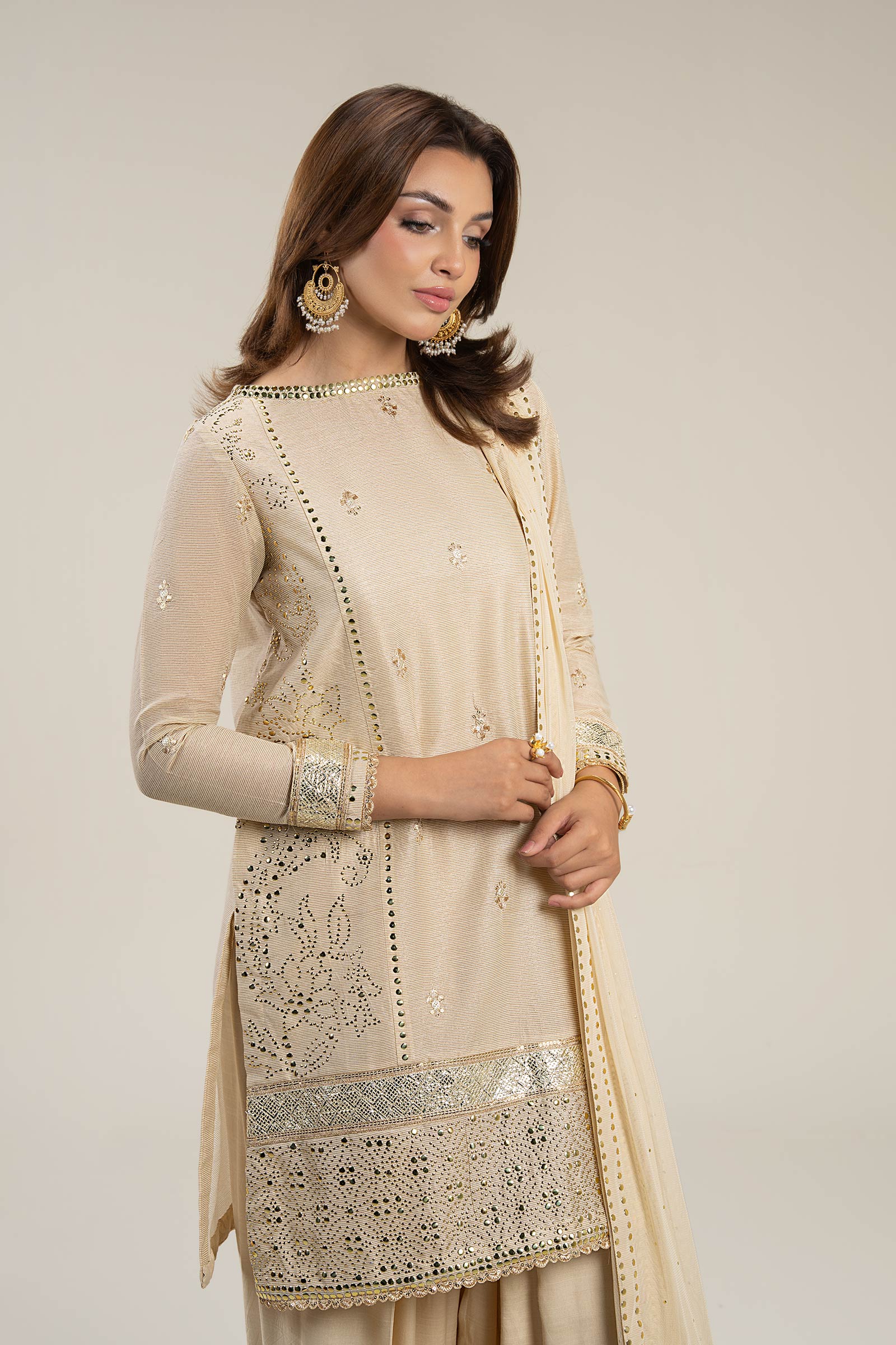 3 Pc Embellished Lurex Pinstripe Suit - Image 3