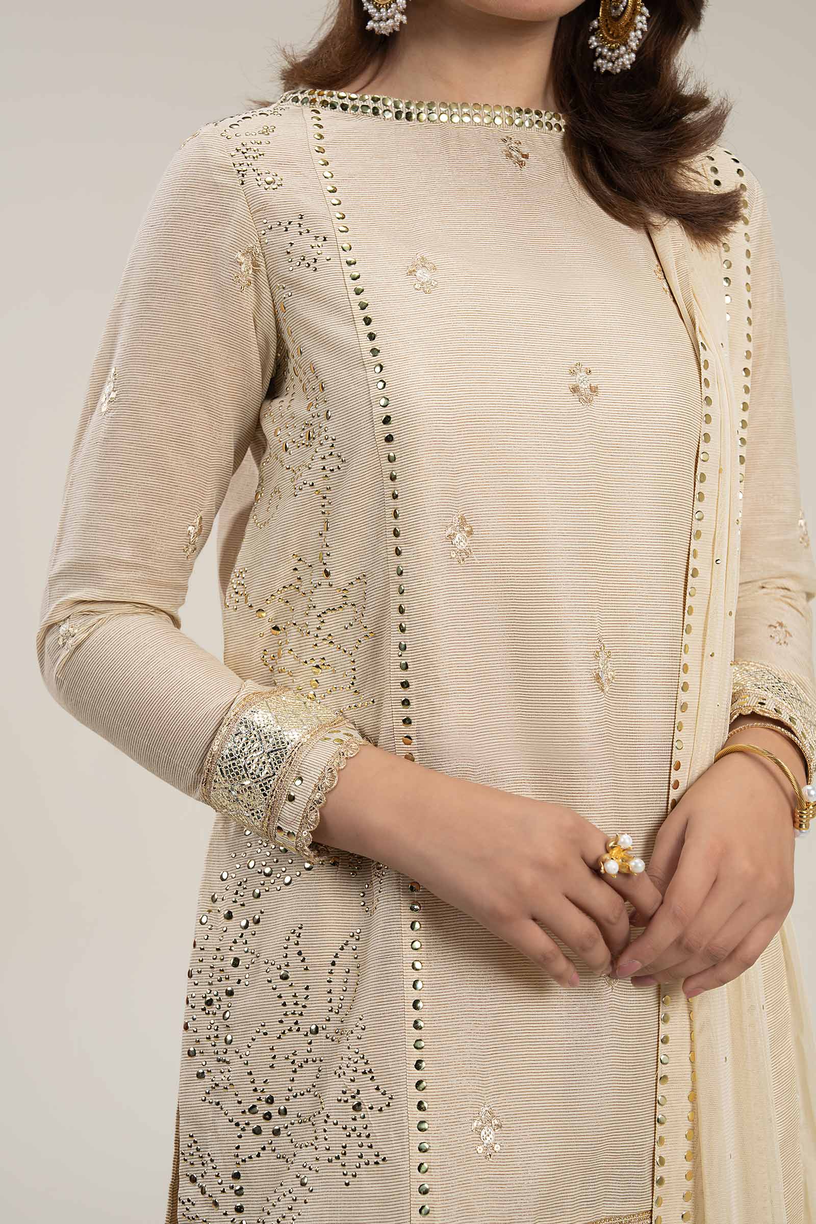 3 Pc Embellished Lurex Pinstripe Suit - Image 4