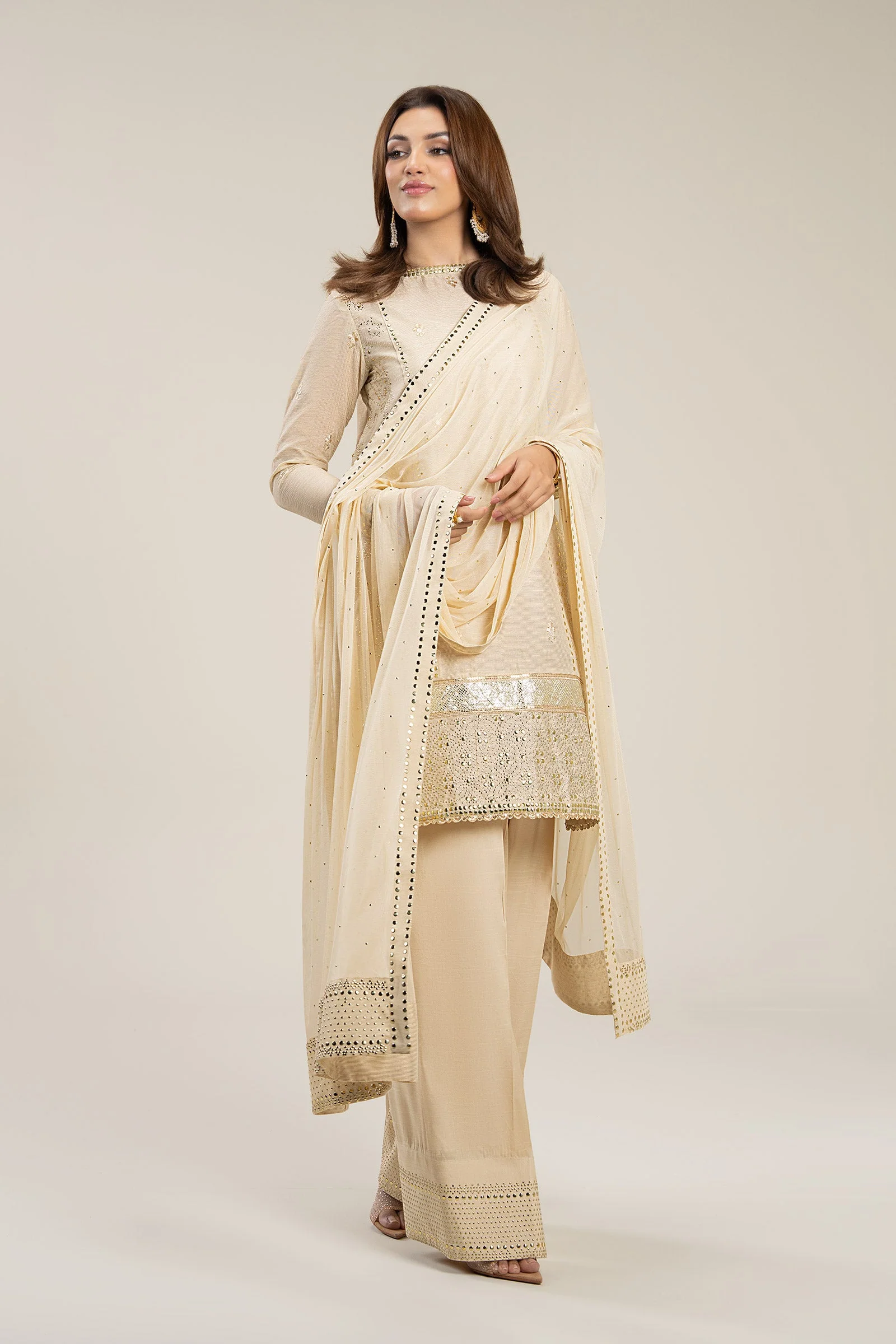 3 Pc Embellished Lurex Pinstripe Suit - Image 5