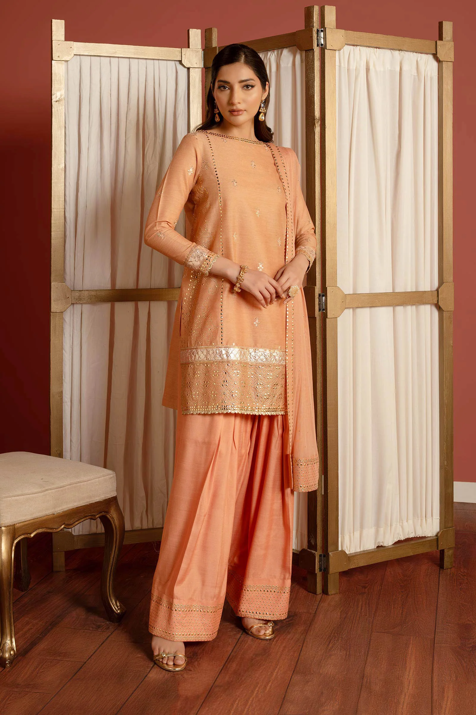 3 Pc Embellished Lurex Pinstripe Suit