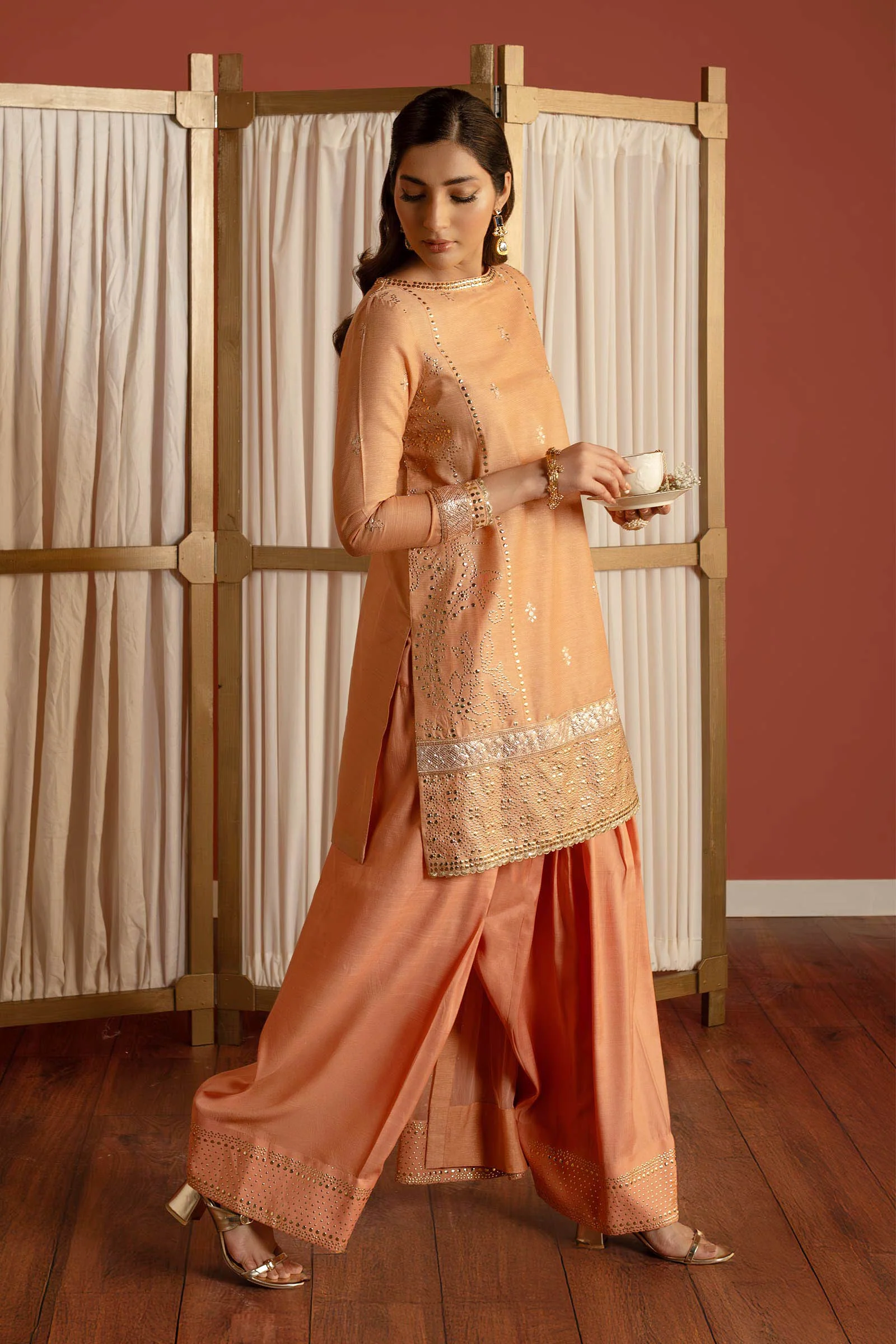 3 Pc Embellished Lurex Pinstripe Suit - Image 4