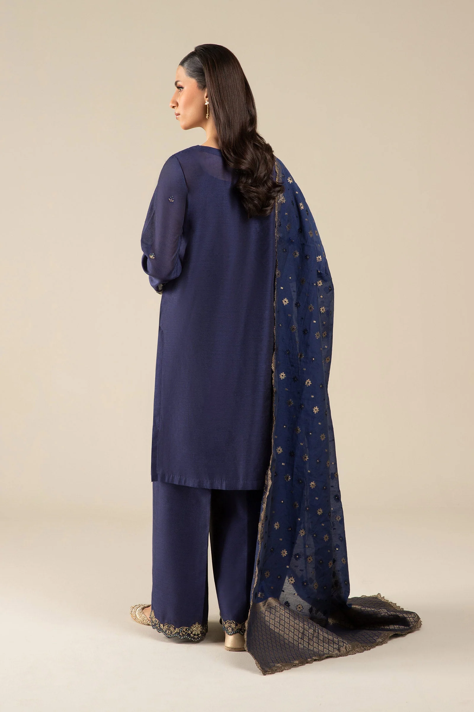 3 Pc Embroidered Two Tone Silk Suit - Image 5