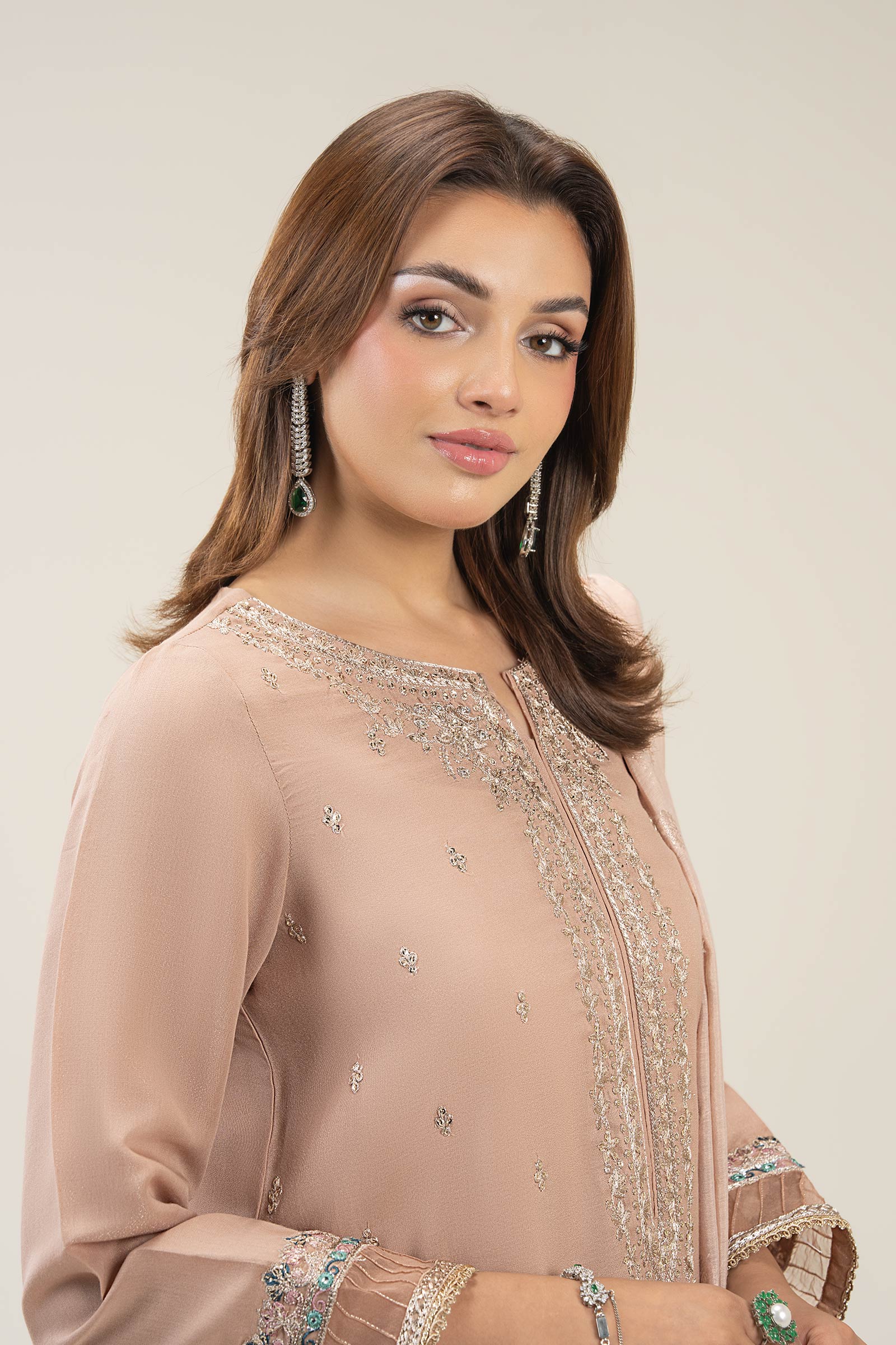 3 Pc Embroidered Shimmer Silk Suit - Image 3