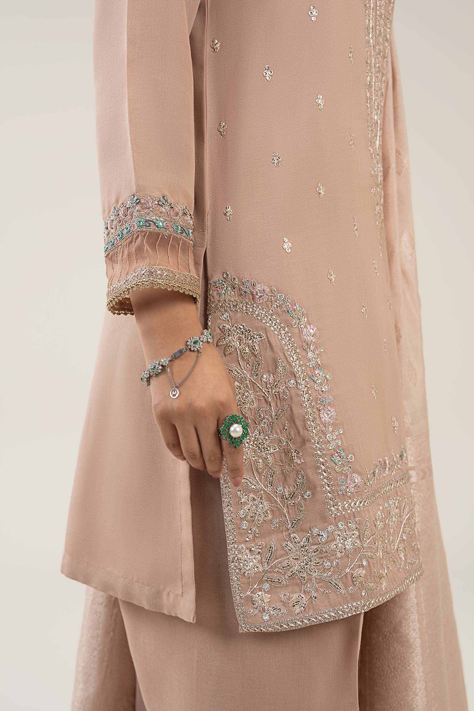 3 Pc Embroidered Shimmer Silk Suit - Image 4