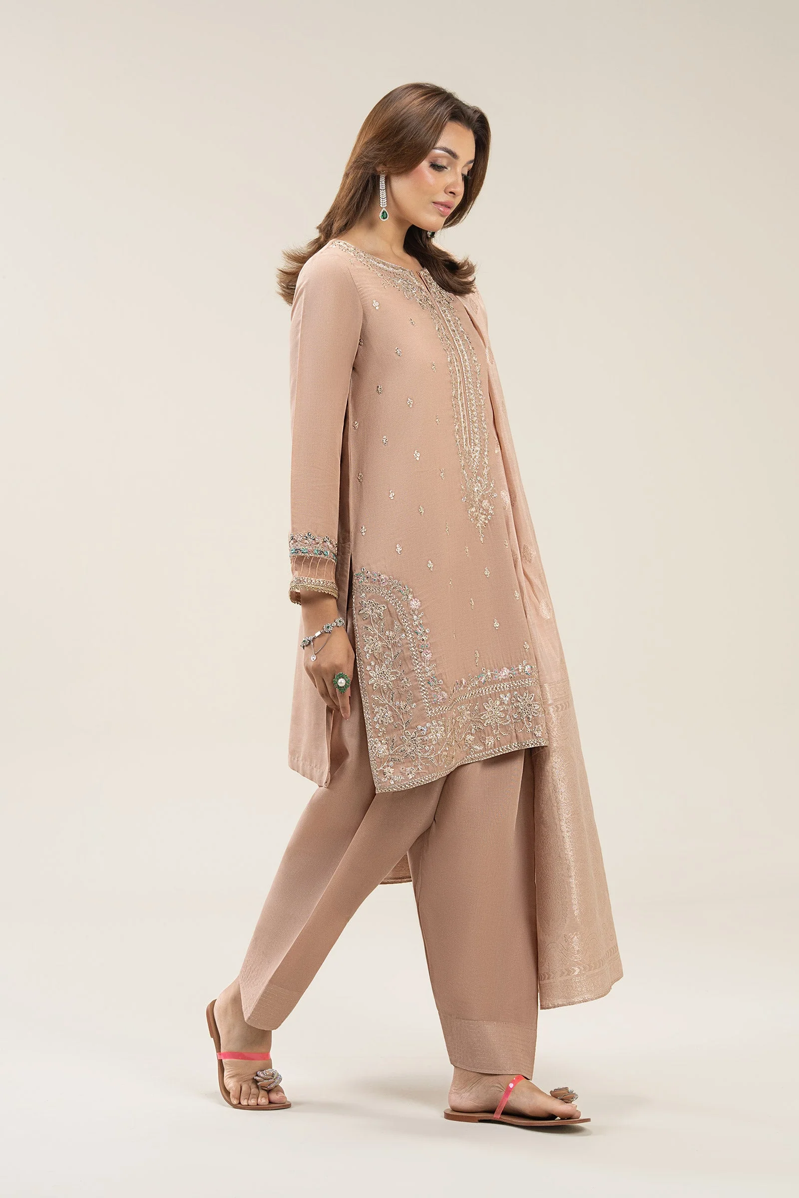 3 Pc Embroidered Shimmer Silk Suit - Image 5