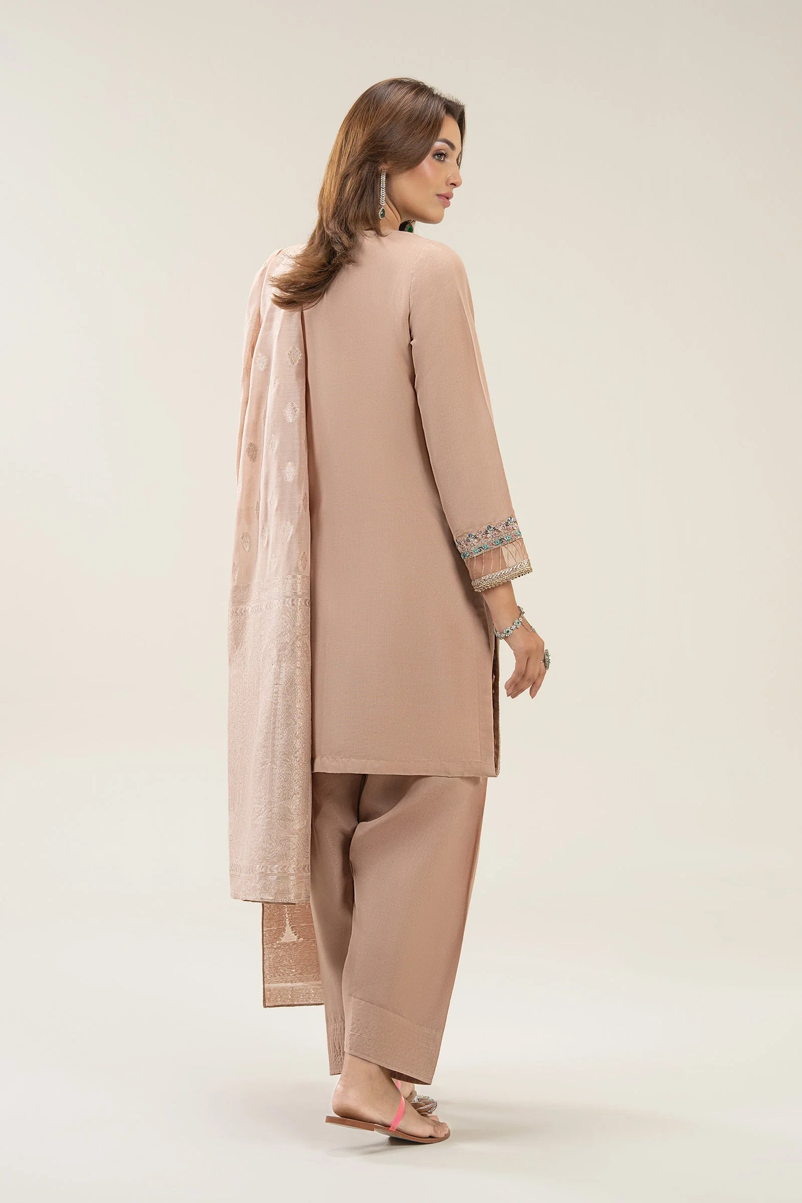 3 Pc Embroidered Shimmer Silk Suit - Image 6